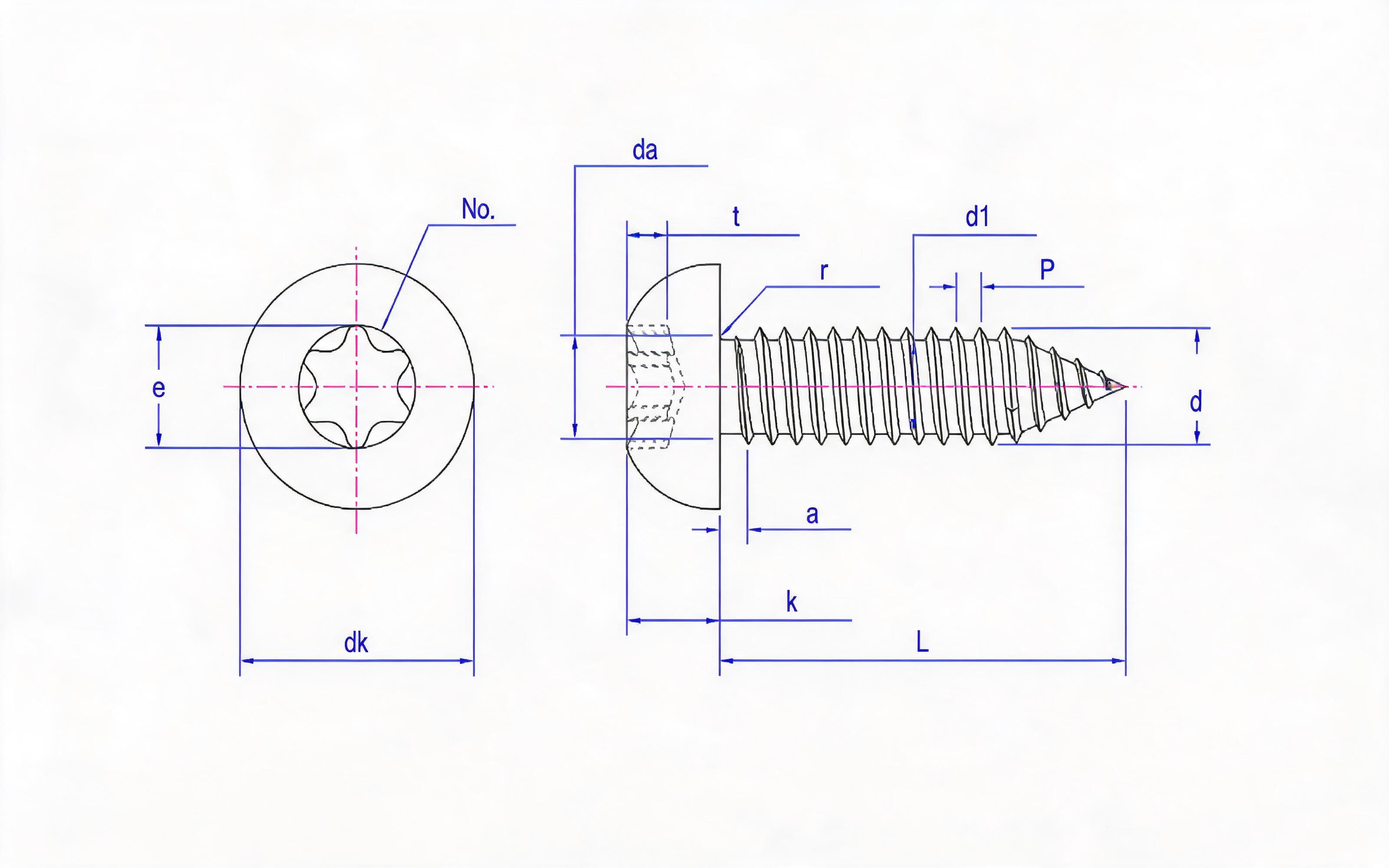 Torx recessed panhead self-tapping screw Type C Standard Drawing