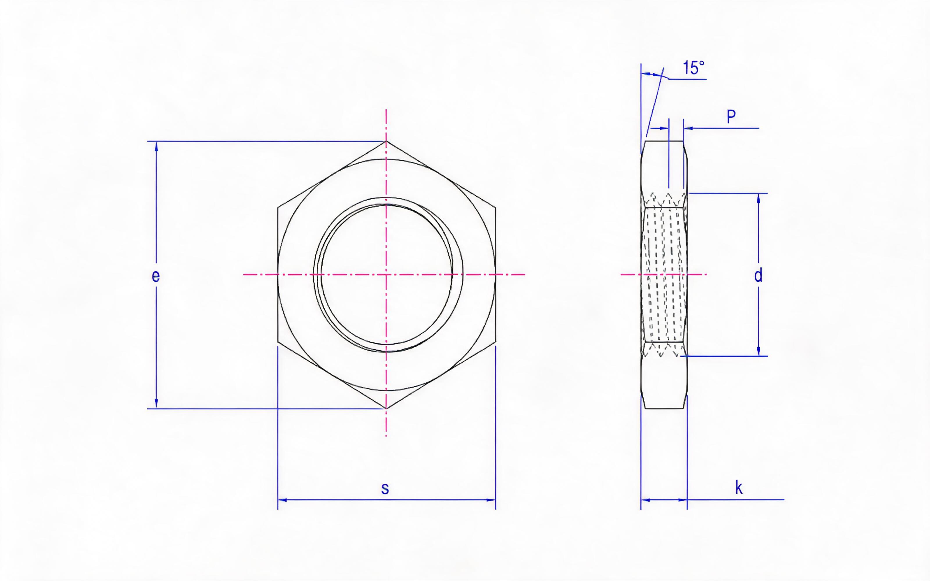 Small hexagon extra flat fine thread nut Standard Drawing