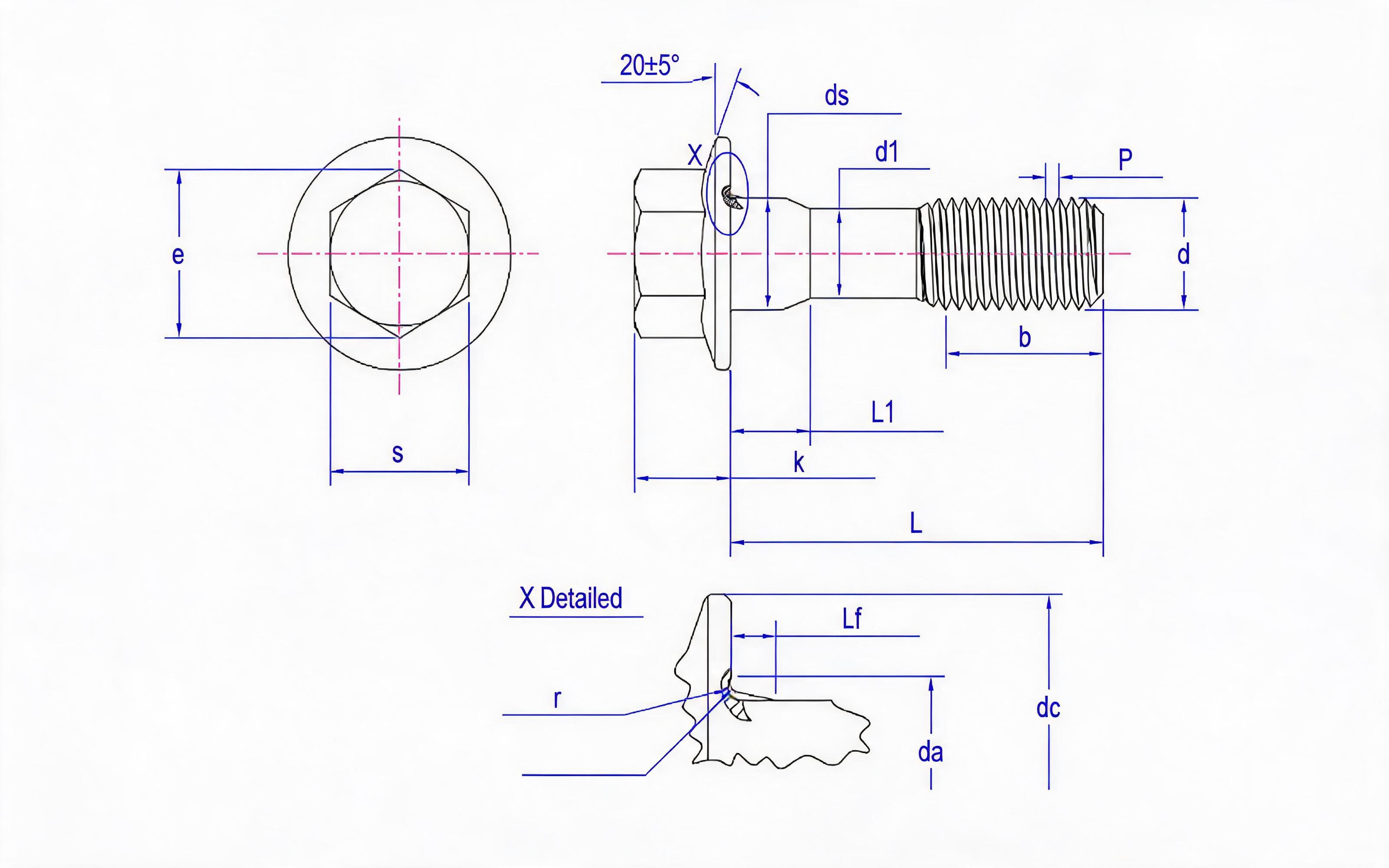Hexagon flange thin rod bolt (U-shaped) Standard Drawing