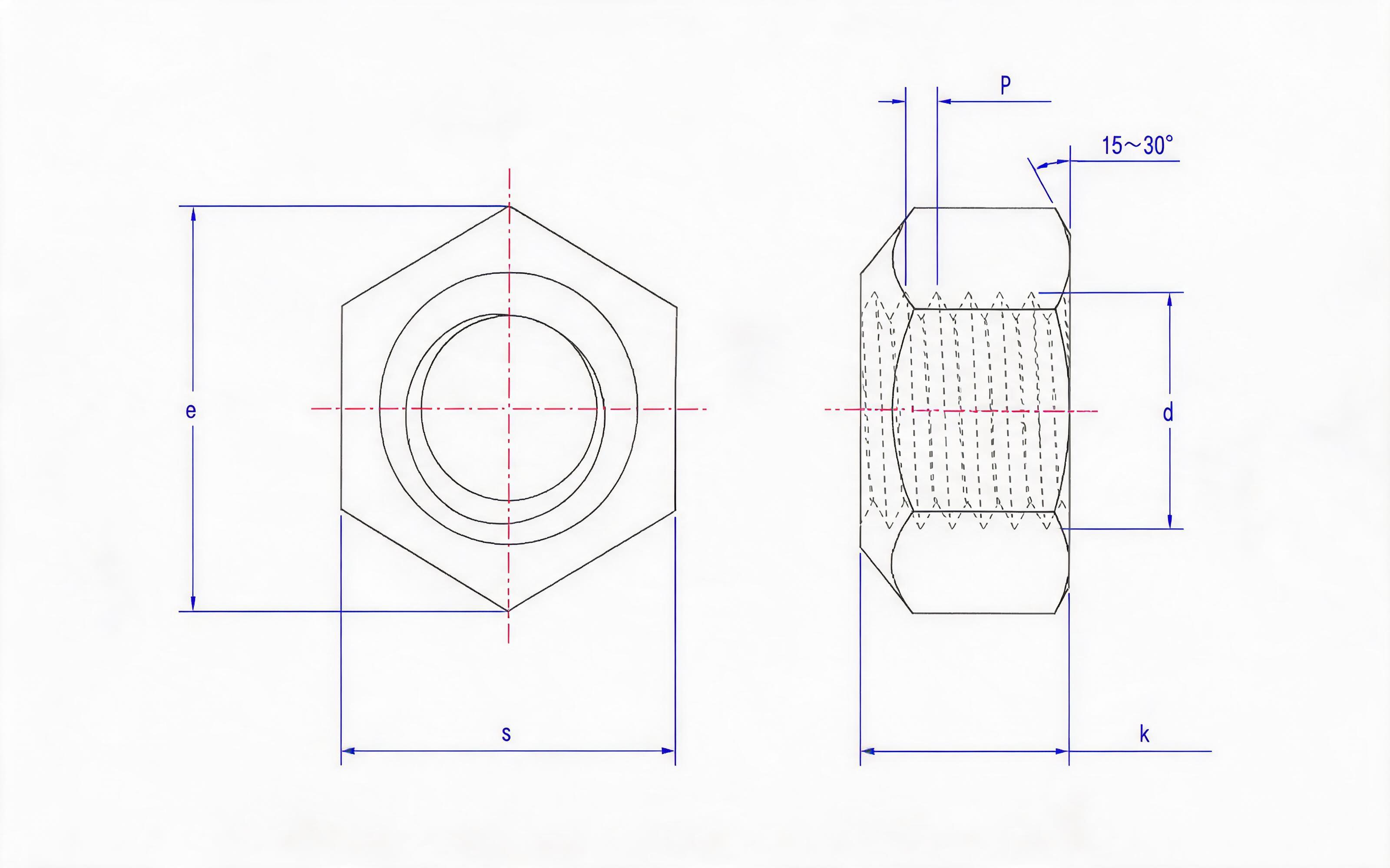 Type 1 all-metal hexagon lock nut Grade 5, 8 and 10 Standard Drawing