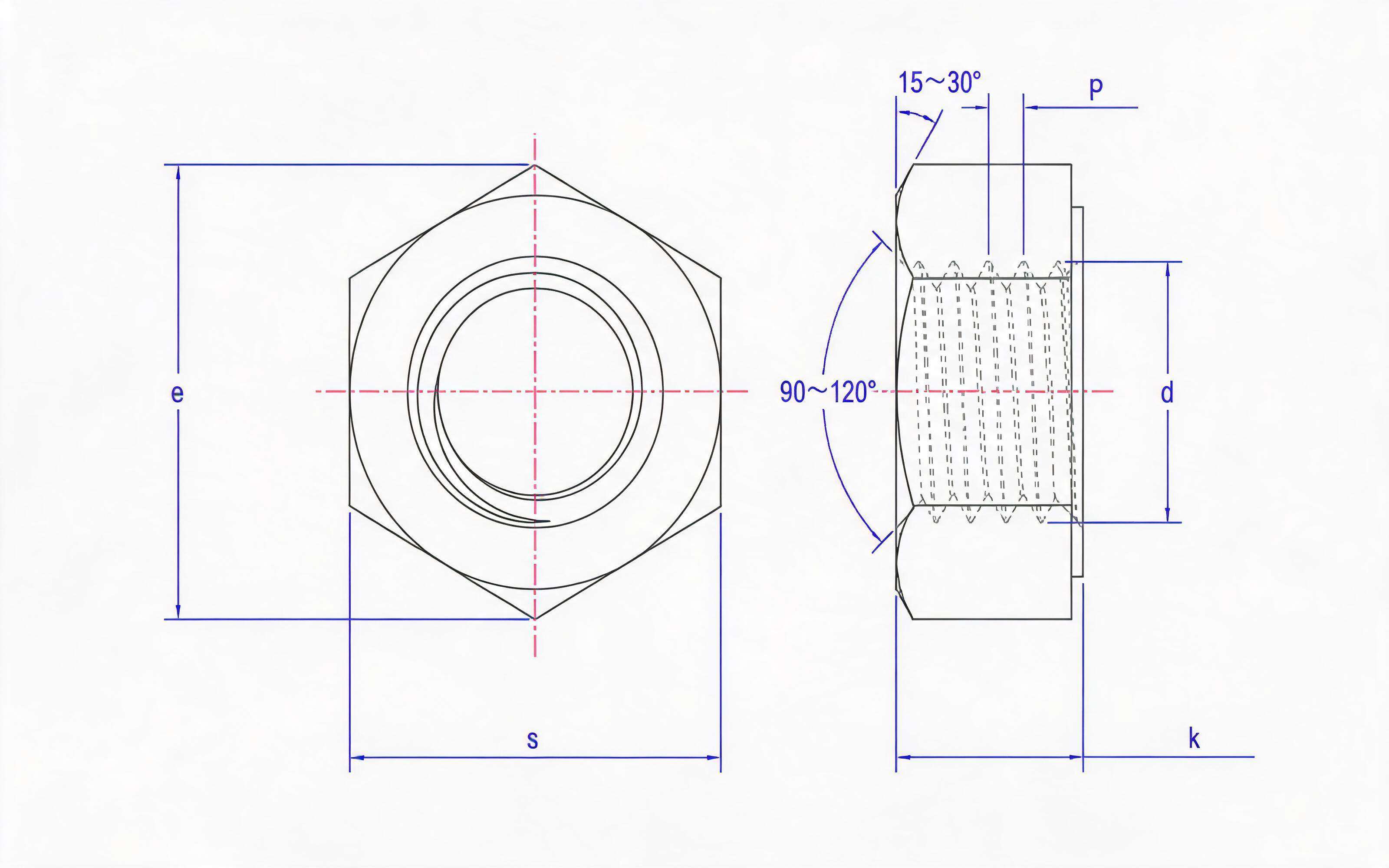 Type 1 single-chamfered hexagon nut Standard Drawing