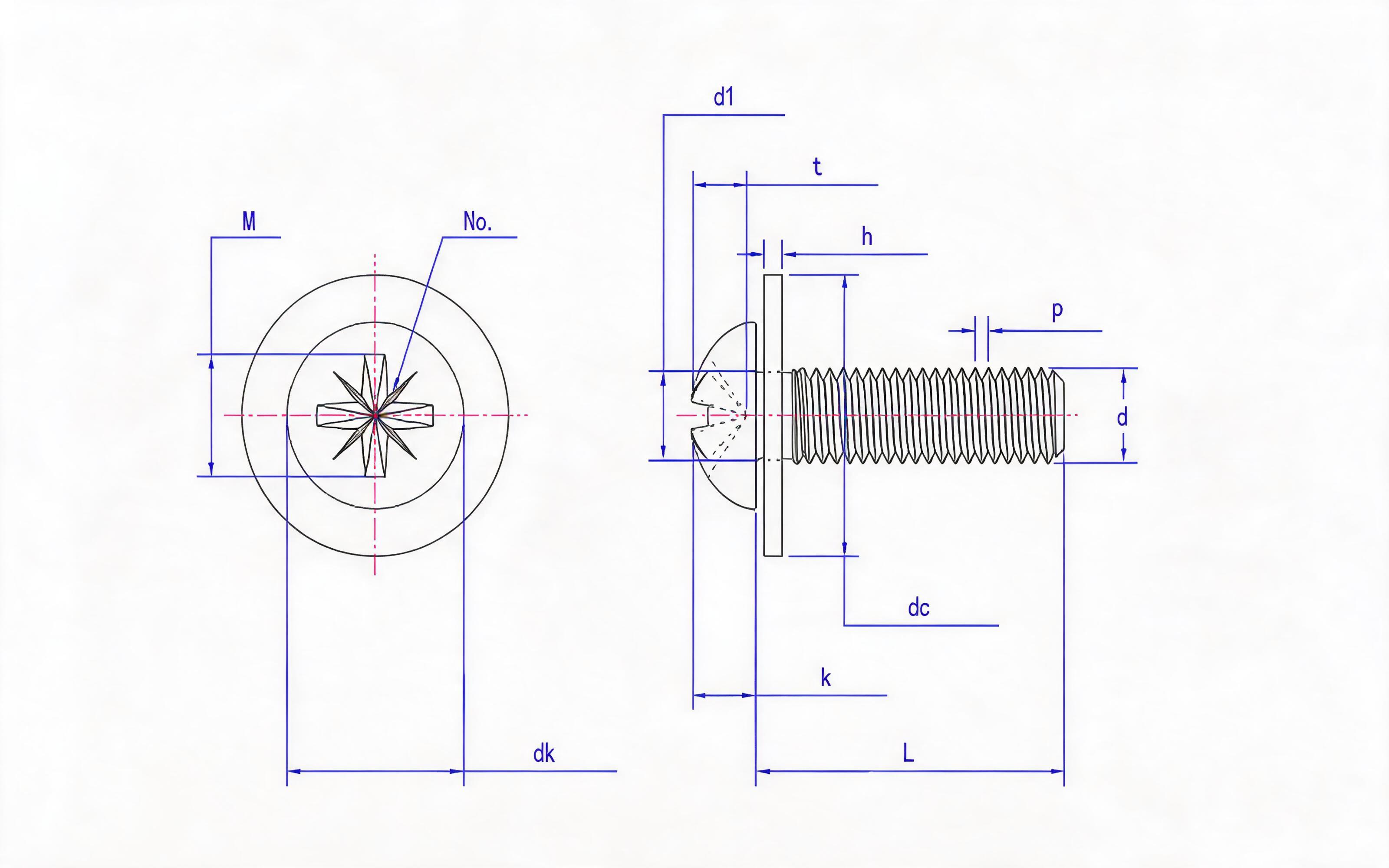 Combination of cheese head pan screw (Z-groove) and big flat washer (ISO 7045) Standard Drawing