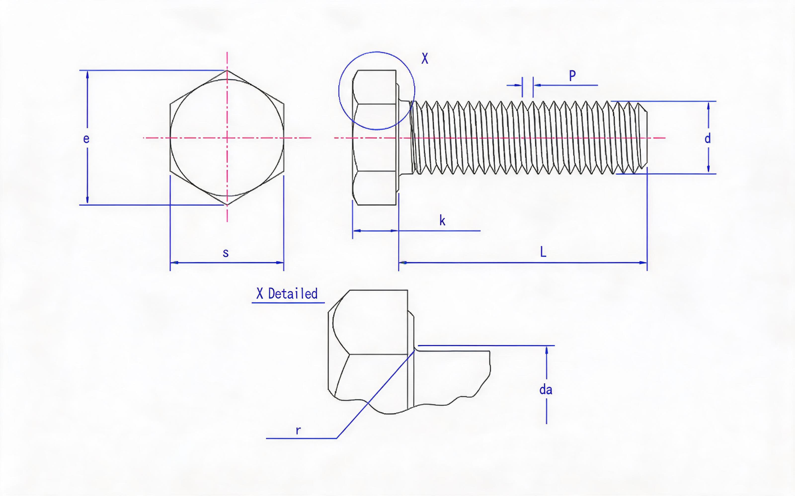 Full thread hexagon bolt Standard Drawing