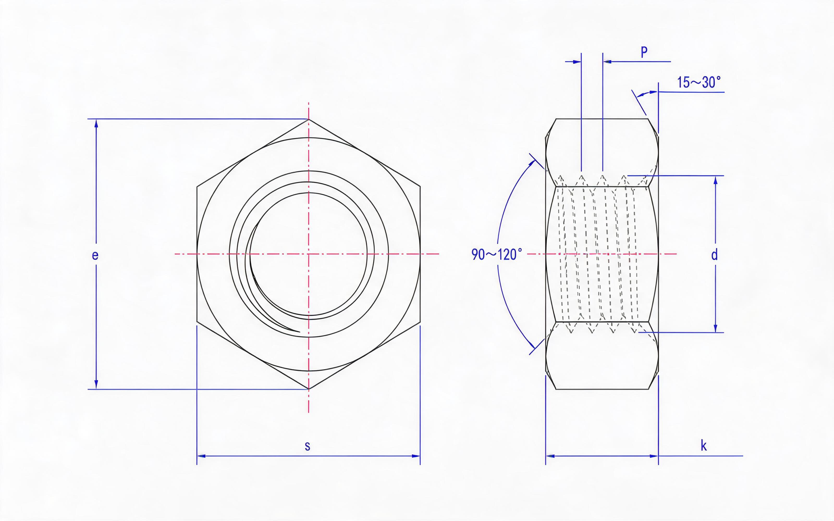 Type 1 hexagon nut fine thread Standard Drawing