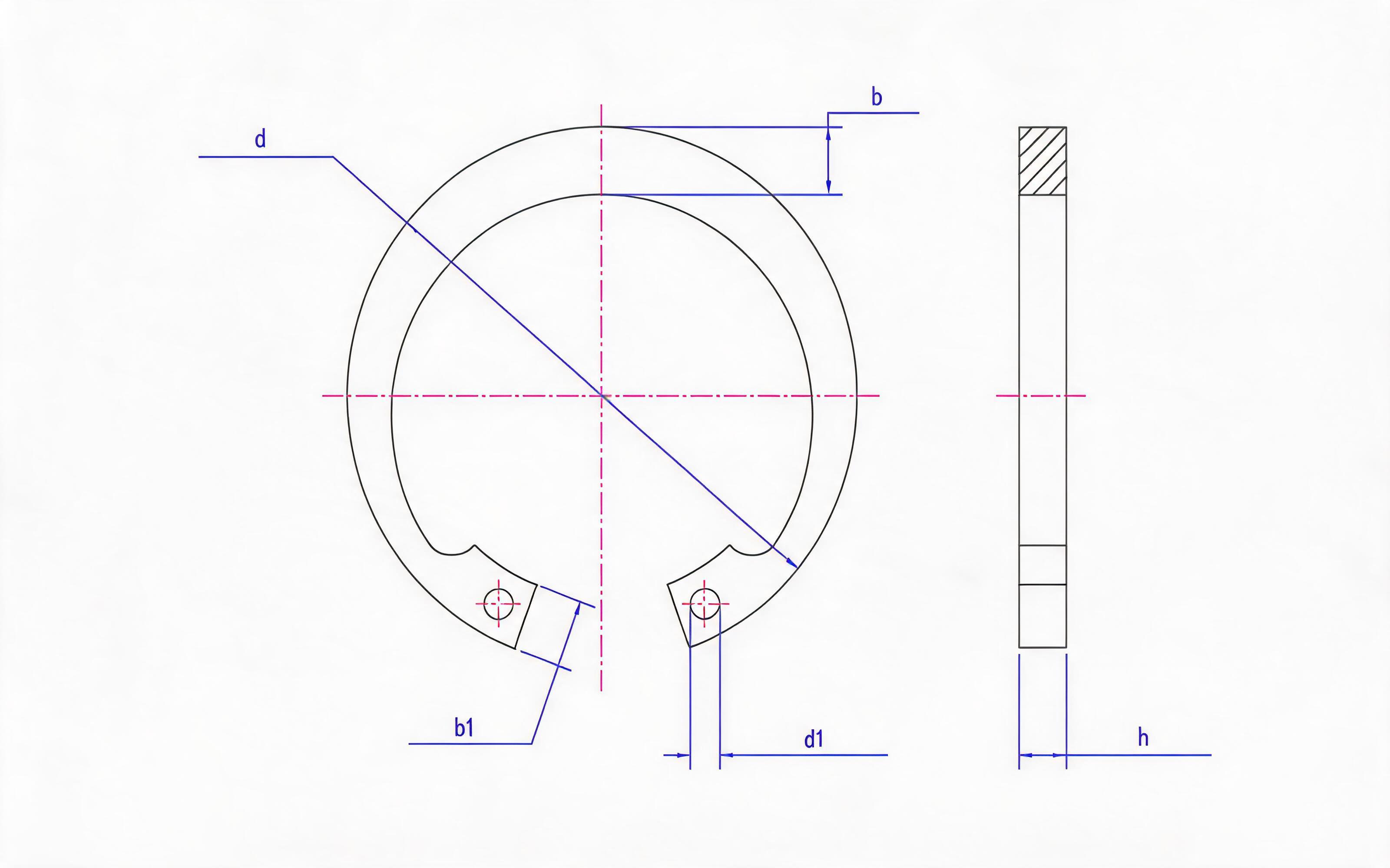 Resilient retaining ring for heavy duty bore (Type B, d≥25mm) Standard Drawing