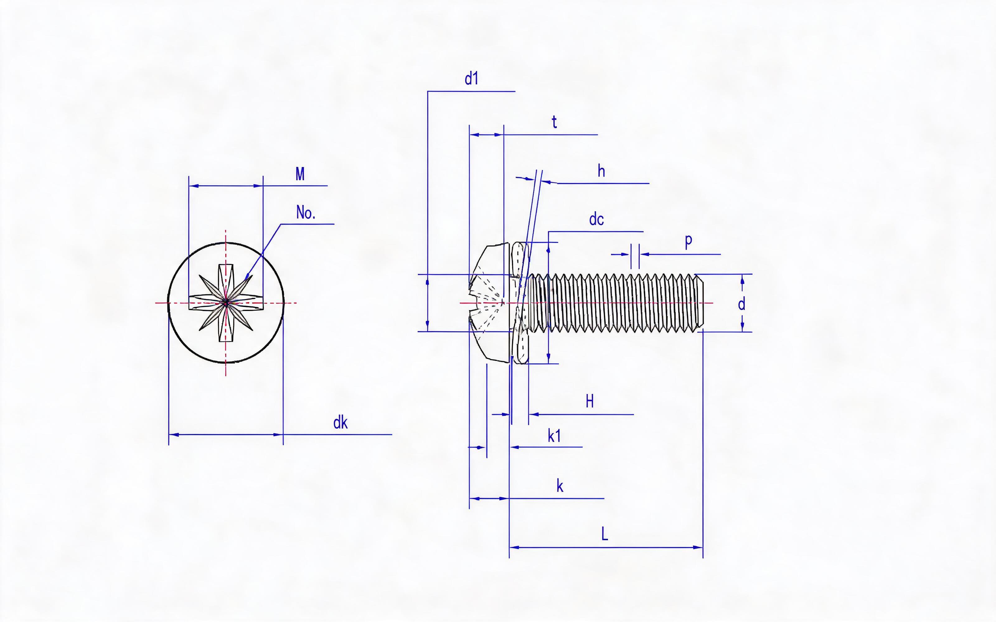 Combination of spherical cheese head screw with herringbone groove (Z-groove) and corrugated elastic washer Standard Drawing
