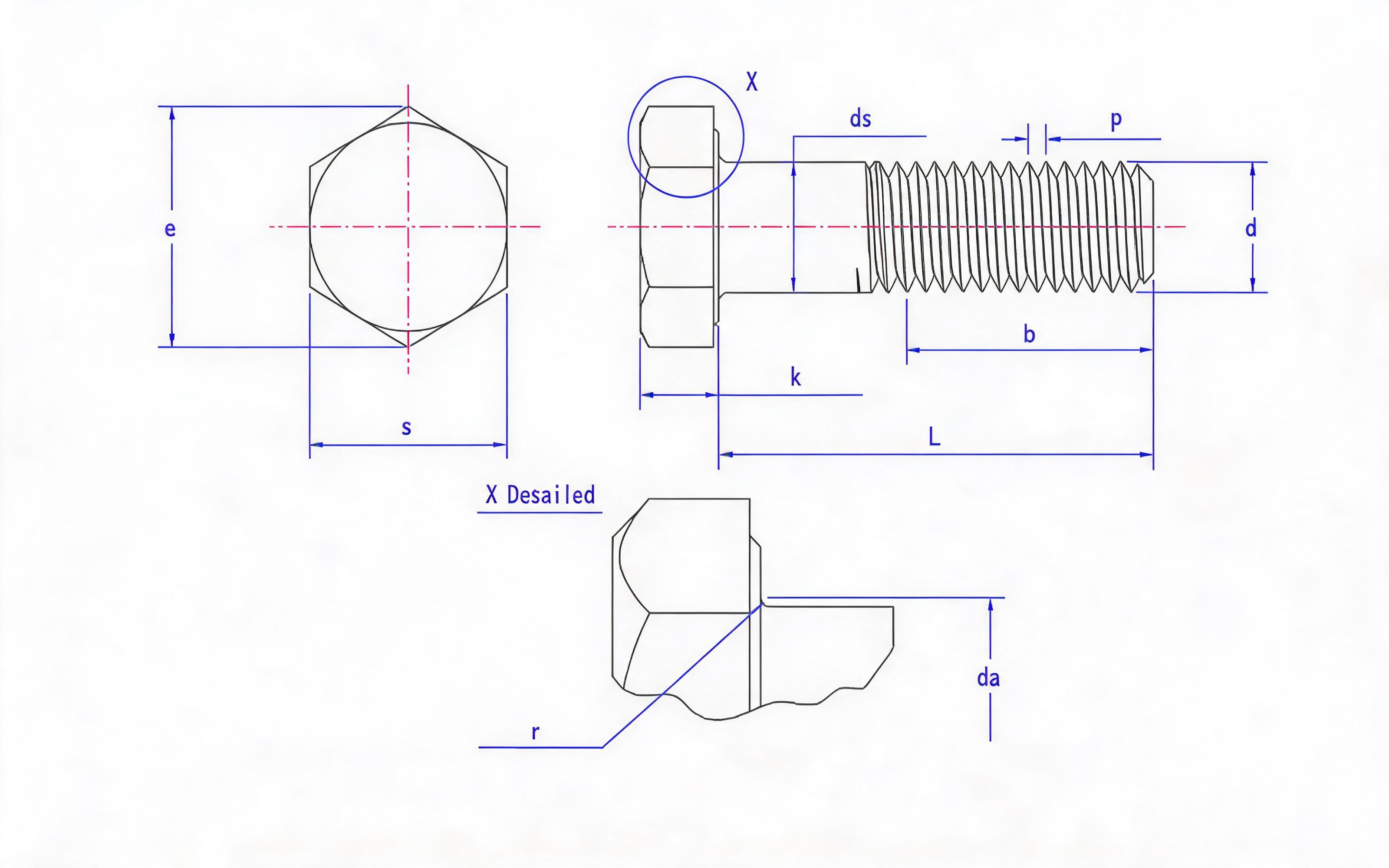 Hexagon head bolt Standard Drawing