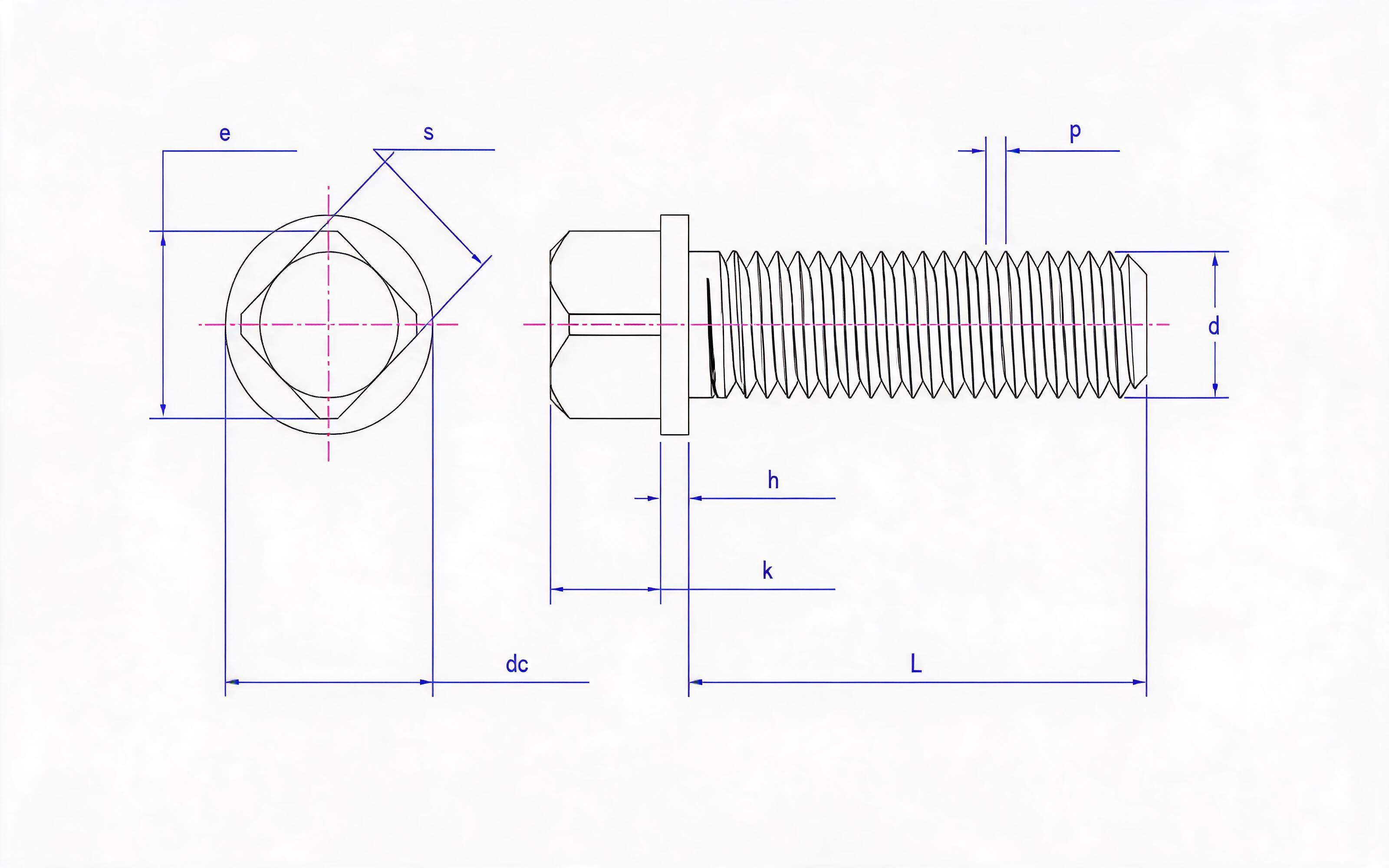 Large square head bolt with gasket Standard Drawing