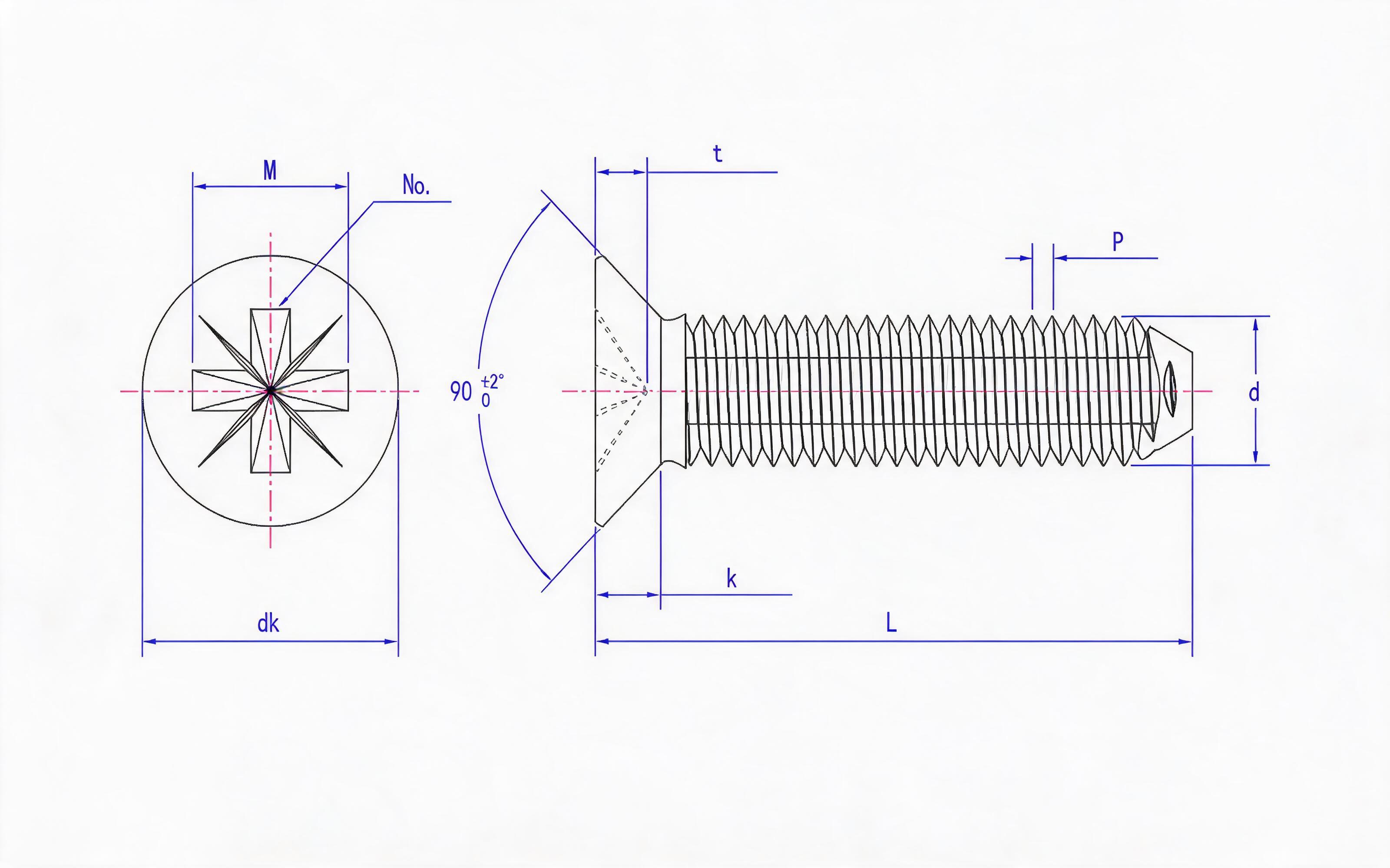 Deep Rice Grooved Countersunk Triangular Lock Screw (Type Z) Standard Drawing
