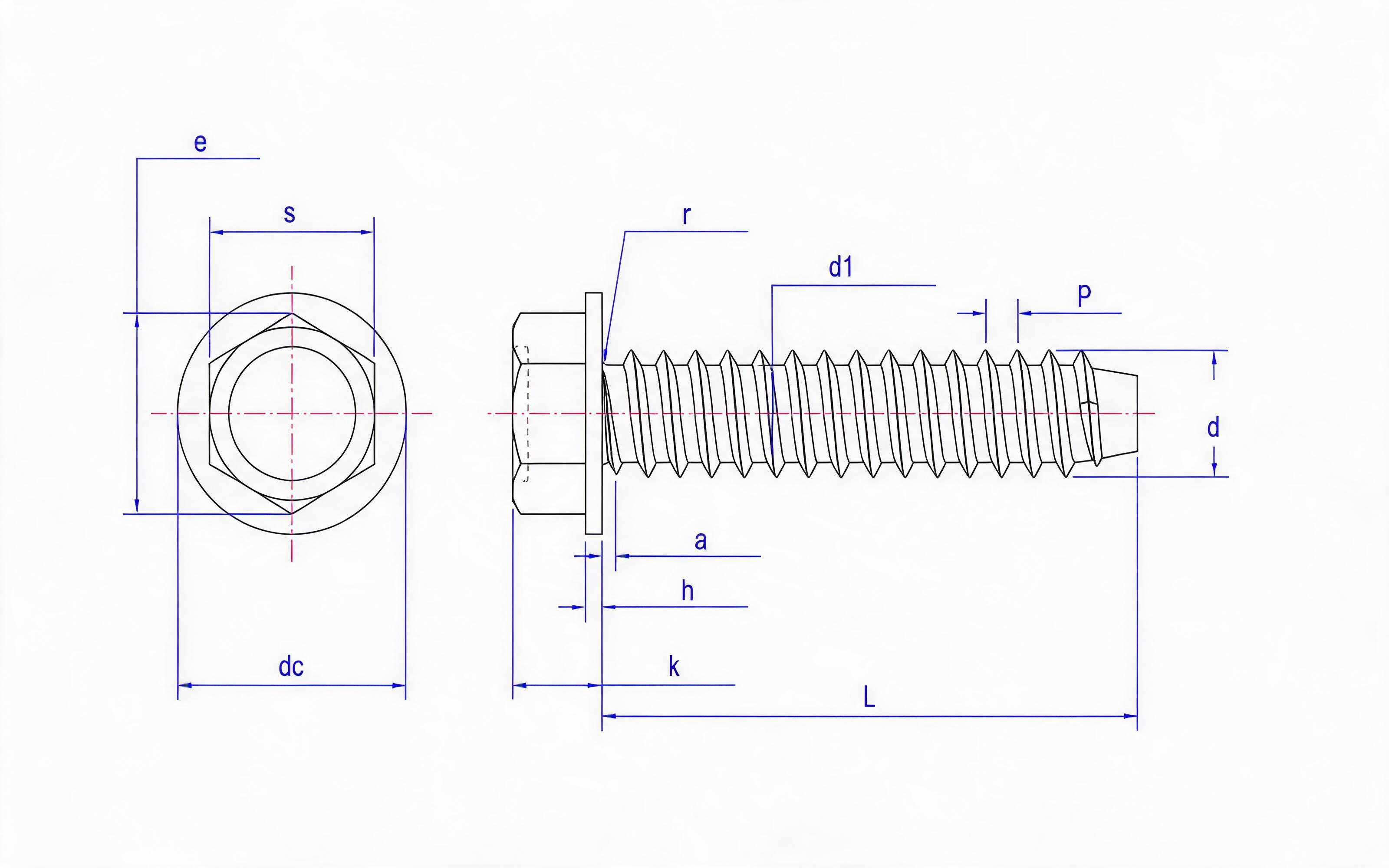 Hexagon head self-tapping screw type F Standard Drawing