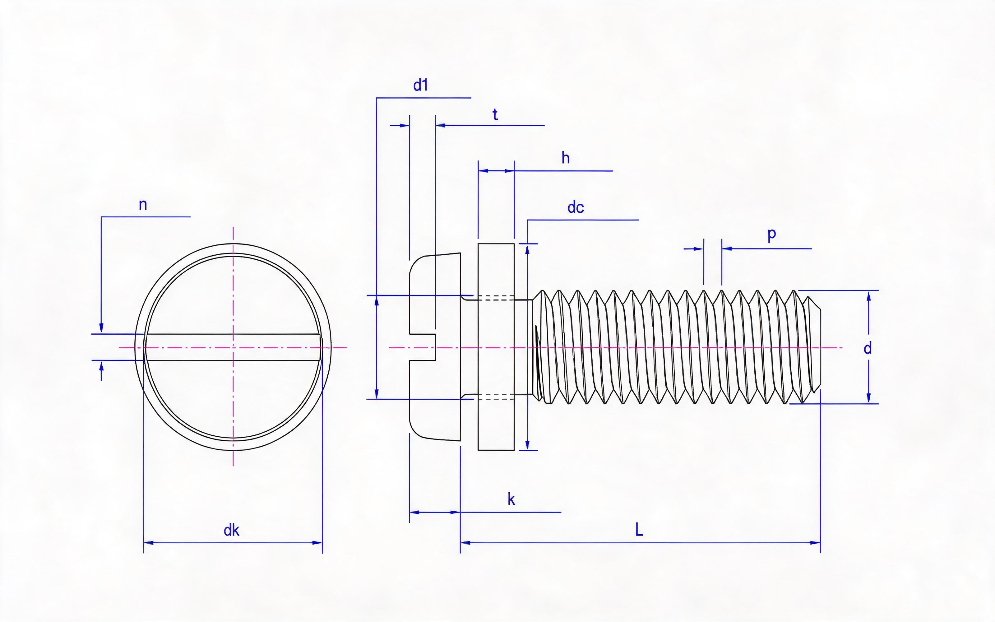Slotted pan-head screw and flat washer combination Standard Drawing
