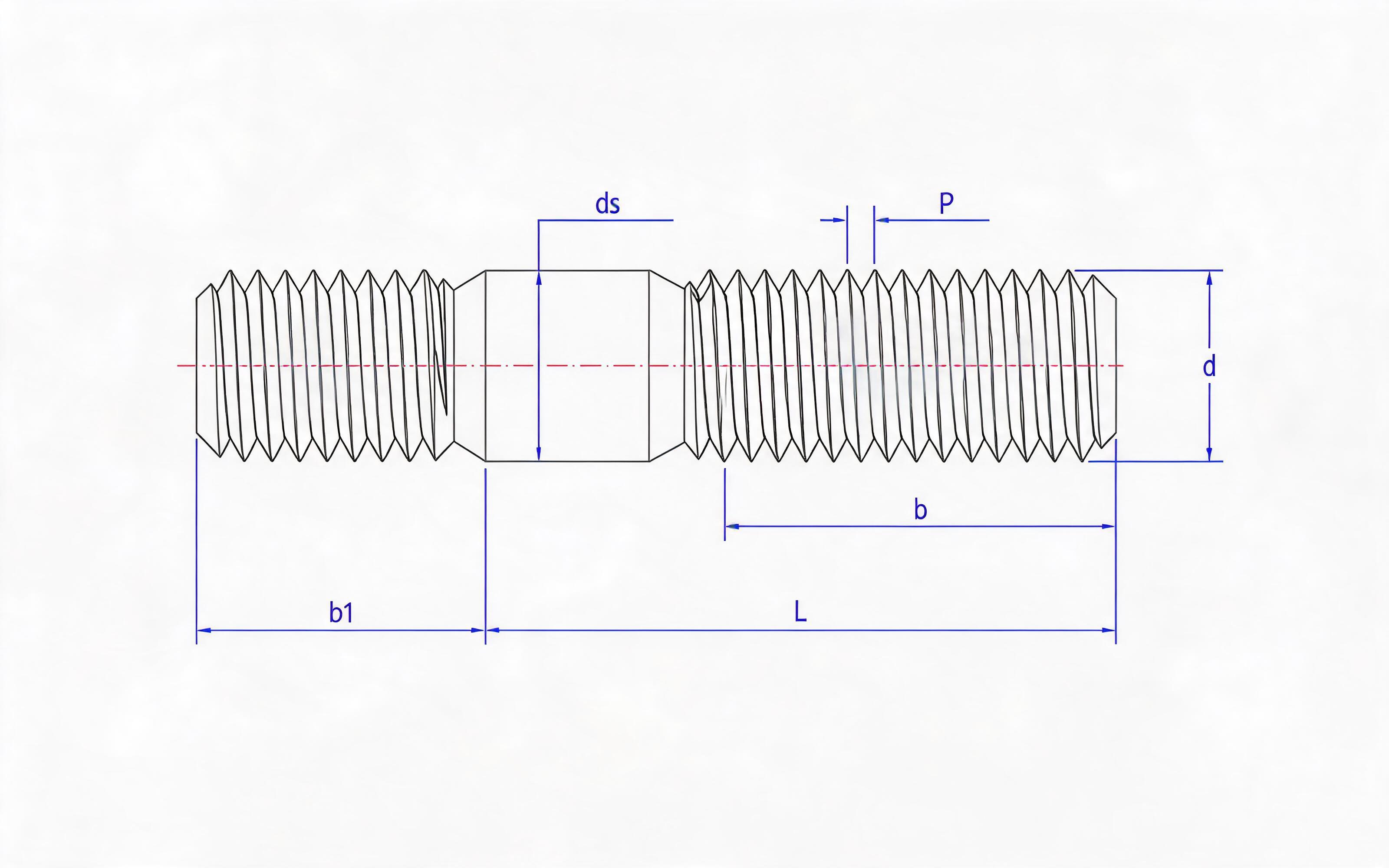 Double-head bolt of coarse rod b1=1d Standard Drawing