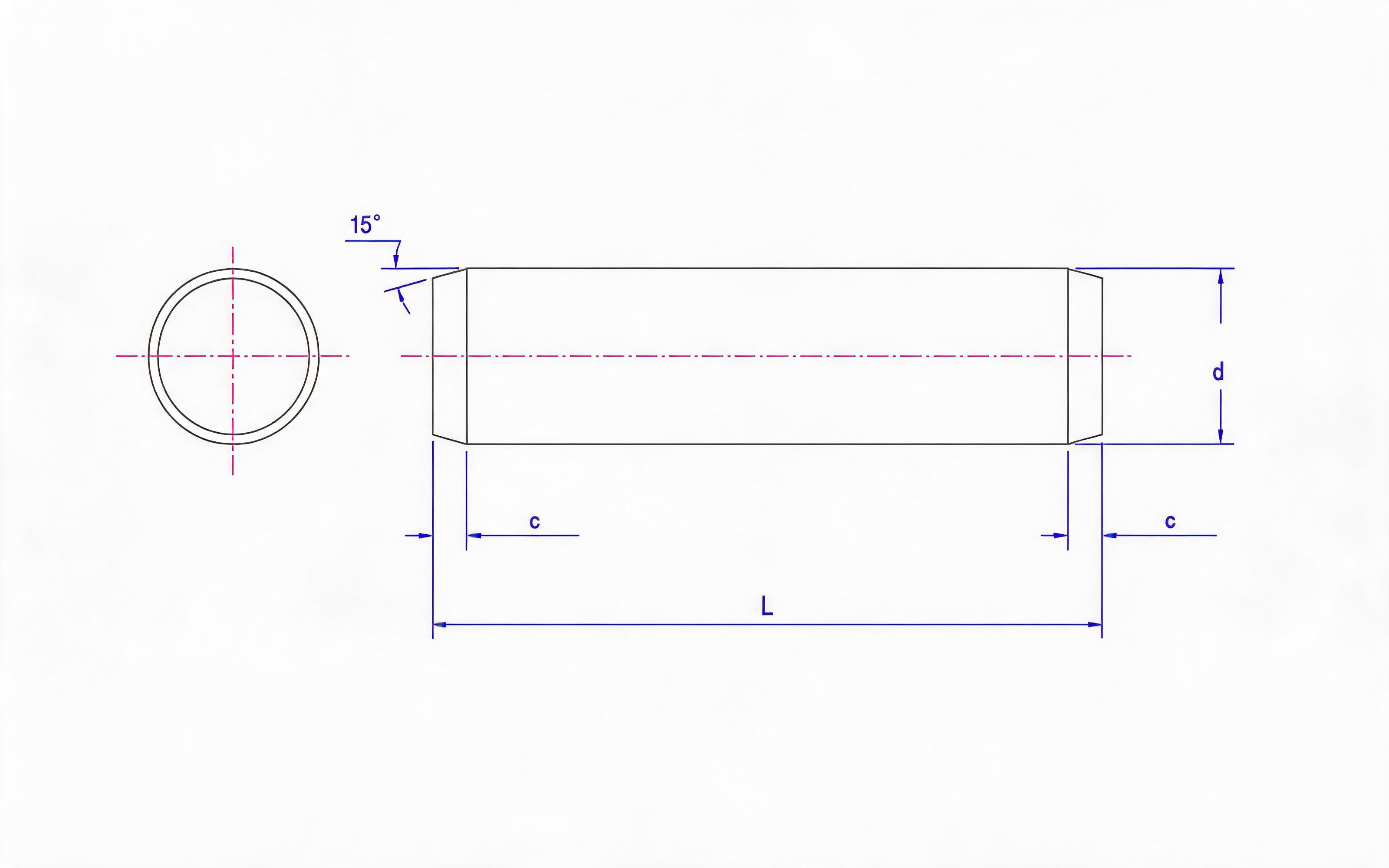 Hardened Steel and Martensitic Stainless Steel Cylindrical Pins Standard Drawing