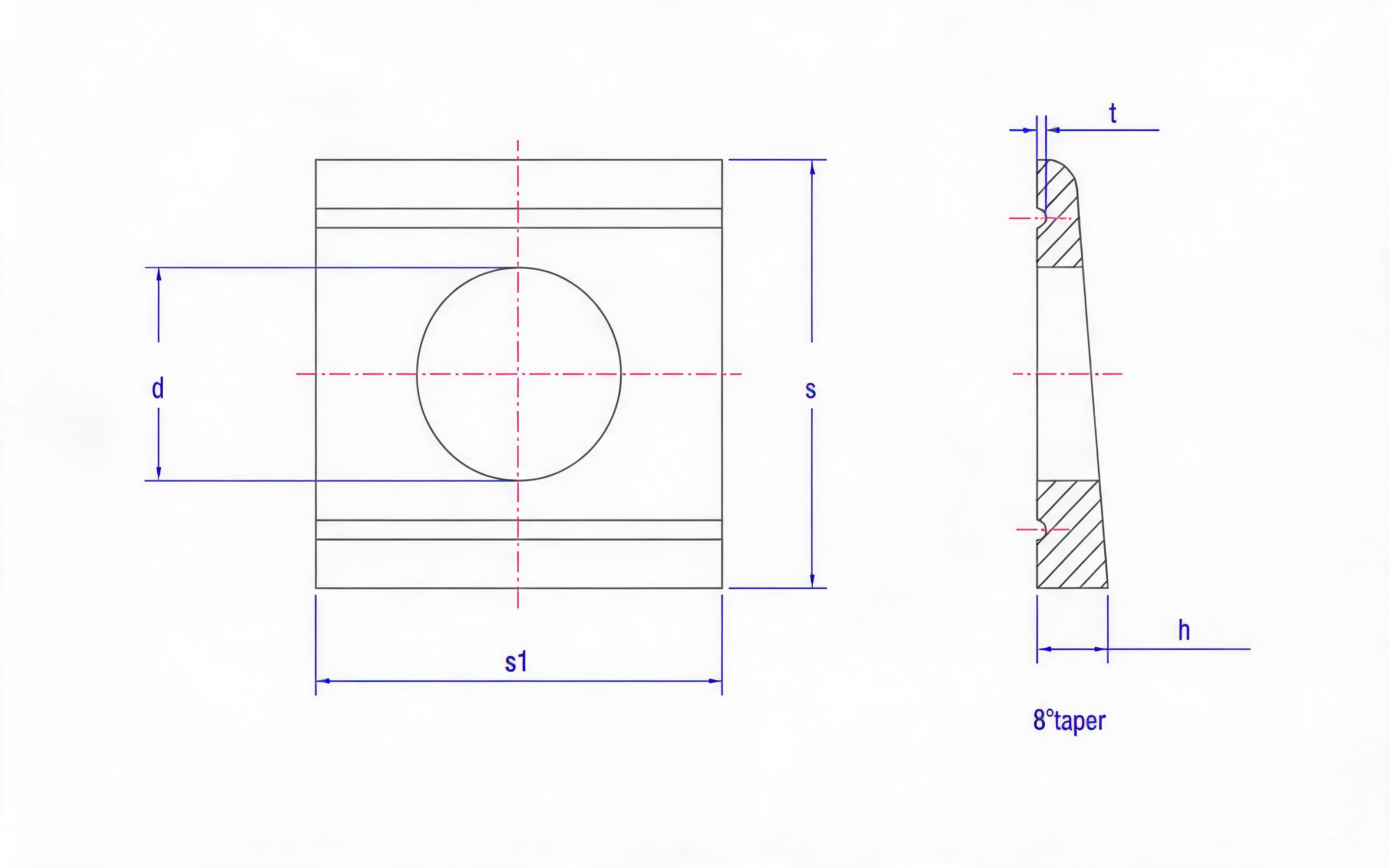 Double groove square taper washer Standard Drawing