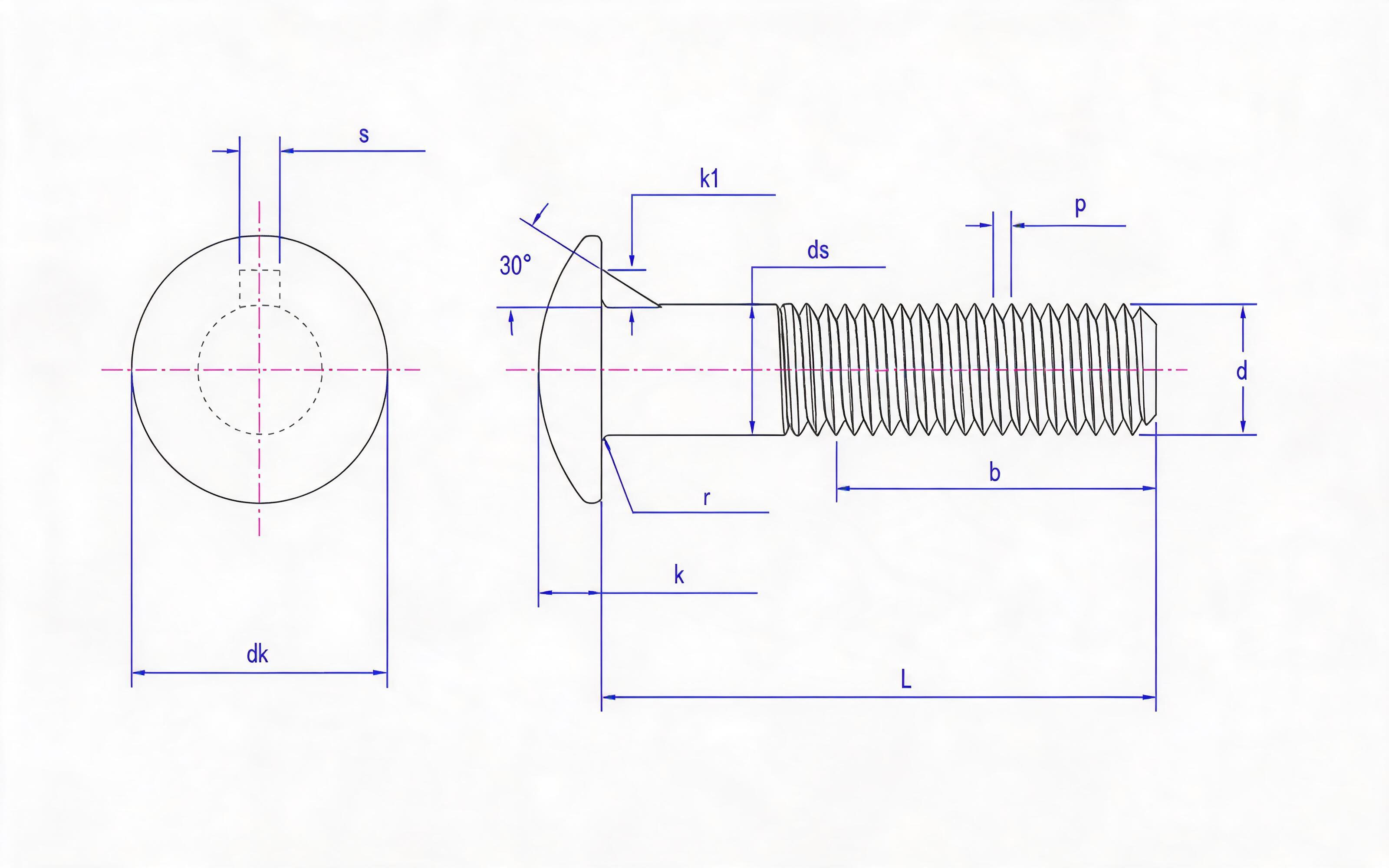 Round head mortise bolt Standard Drawing