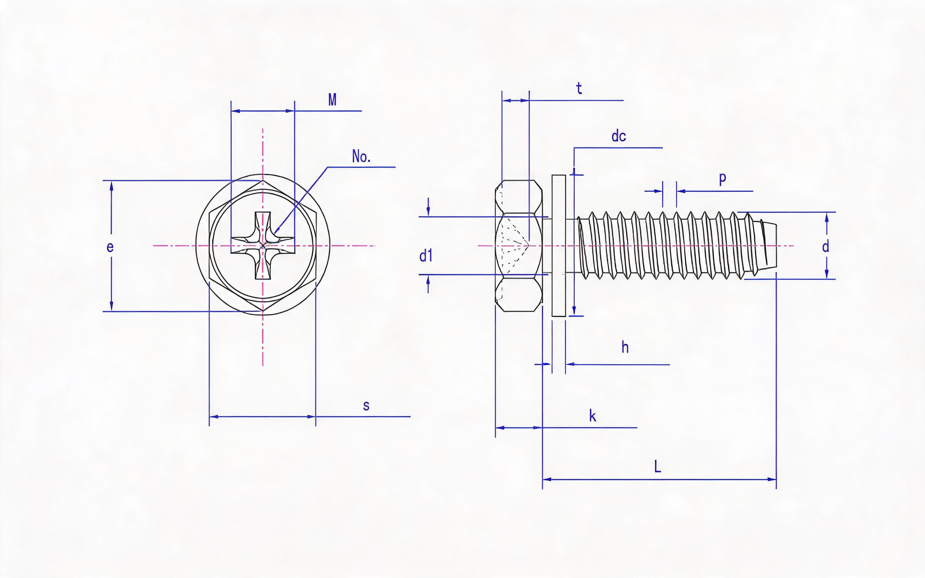 Cross recessed hexagon head self-tapping screw and flat washer combination type F Standard Drawing