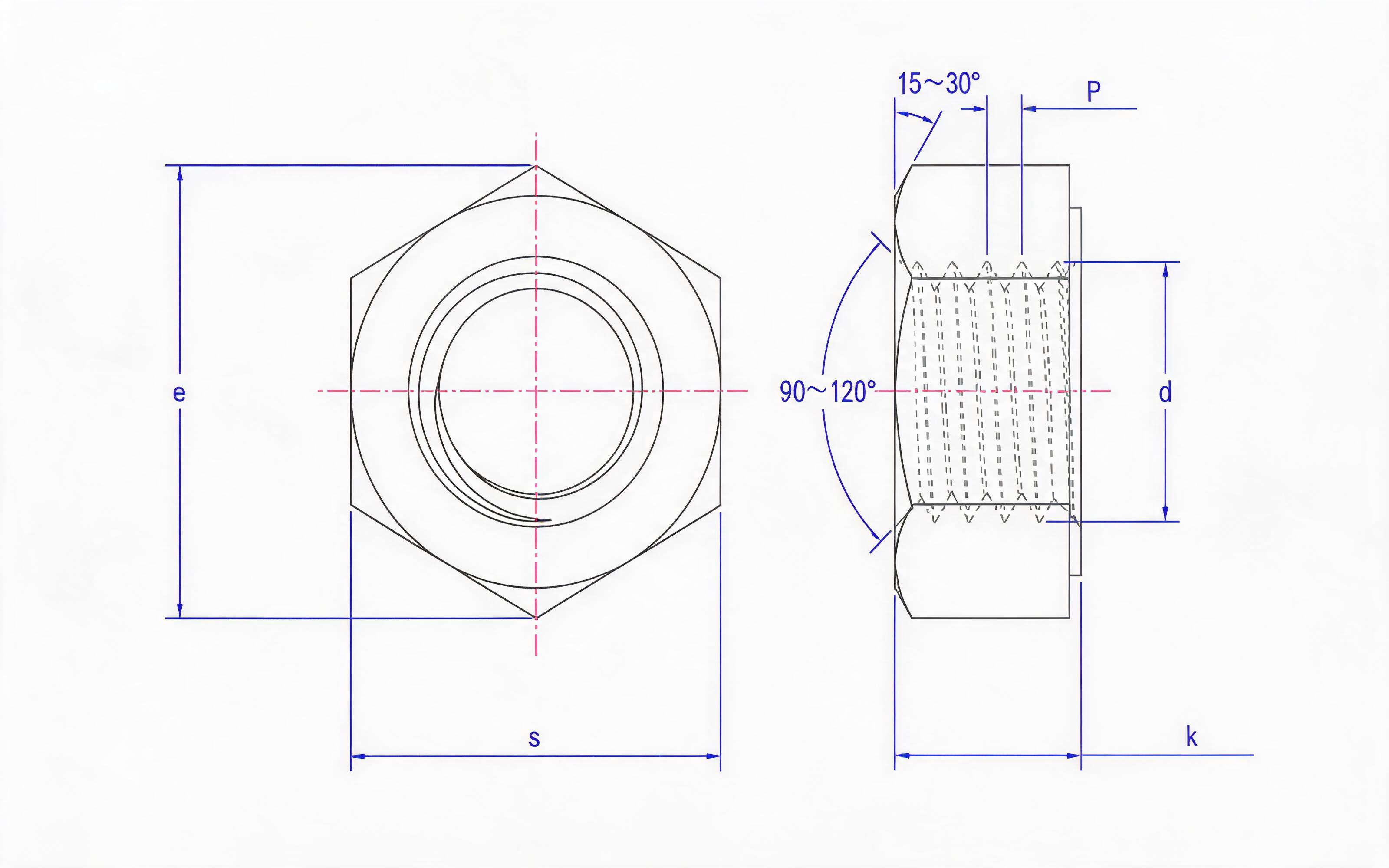 Type 1 single-chamfered hexagon nut Standard Drawing