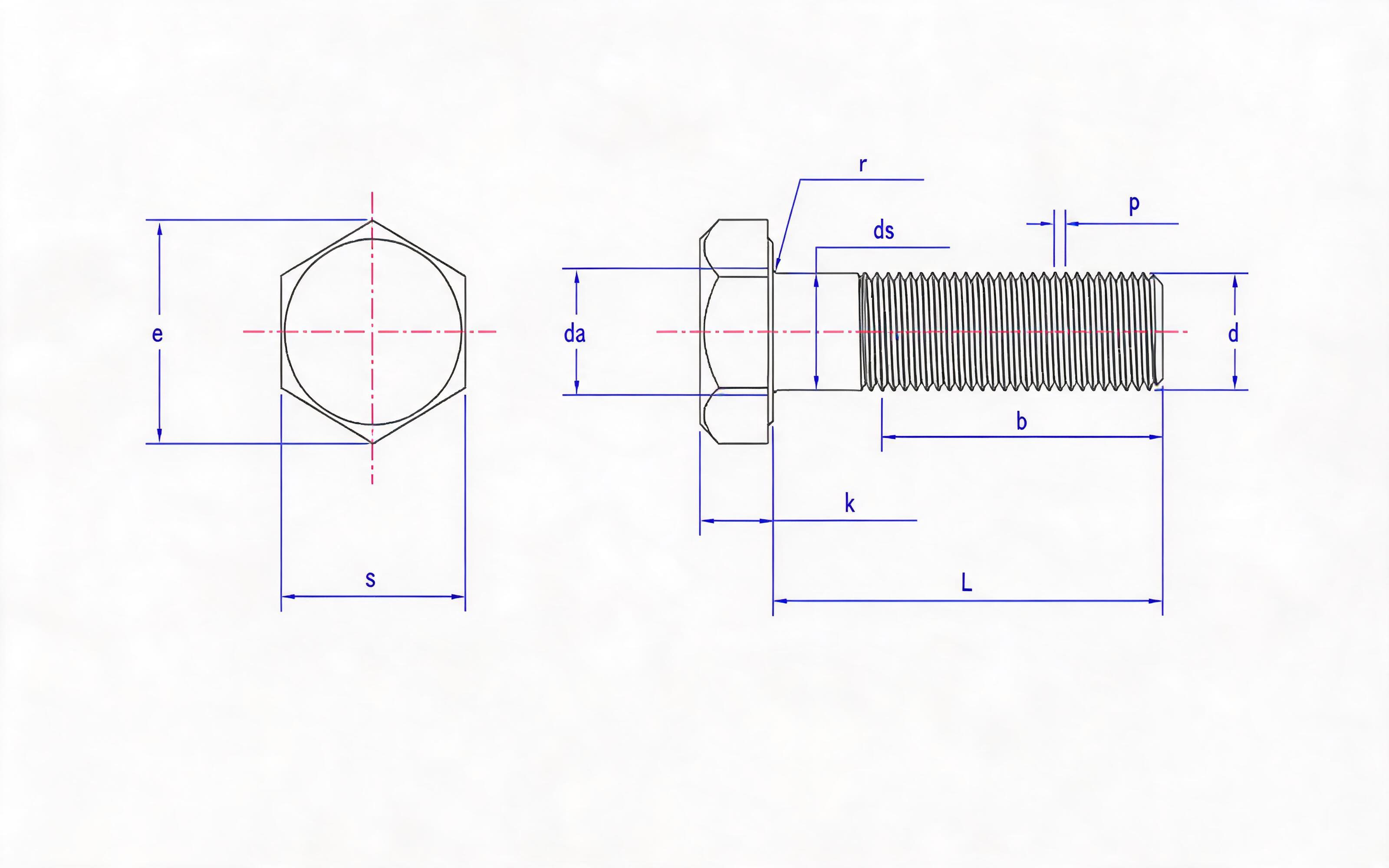 Fasteners for Steel Pipe Flanges Part 1 - Fine Hexagon Bolts Standard Drawing