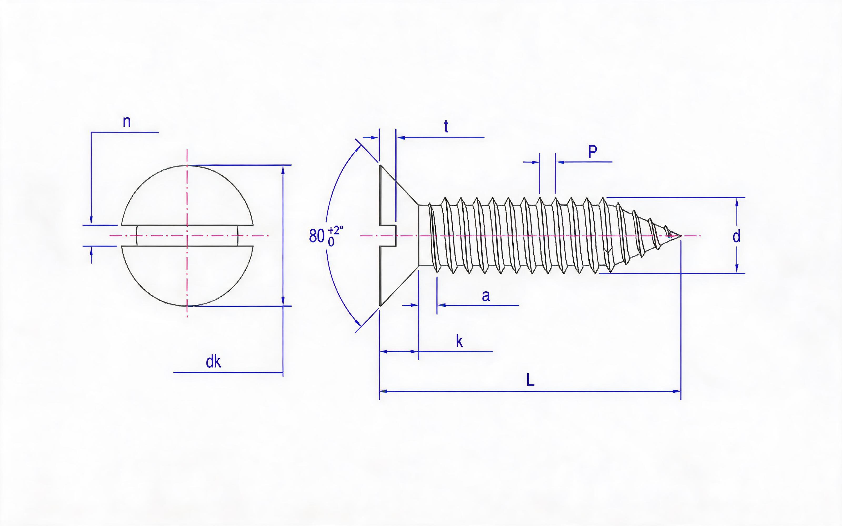 Slotted countersunk head self-tapping screw Type C Standard Drawing
