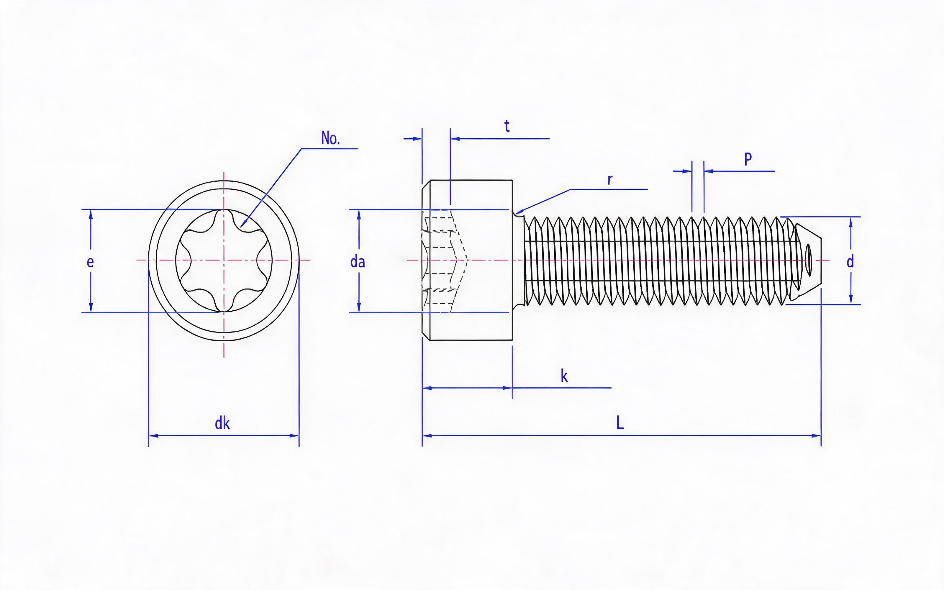 Triangular lock screw with hexagon socket head Standard Drawing