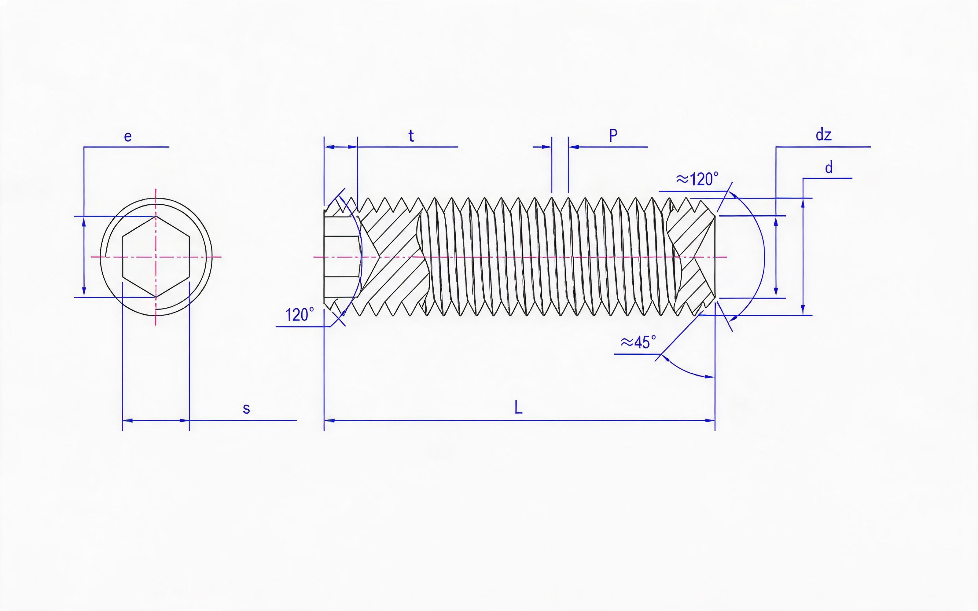 SOCKET HEAD RECESS POINT SET SCREW Standard Drawing
