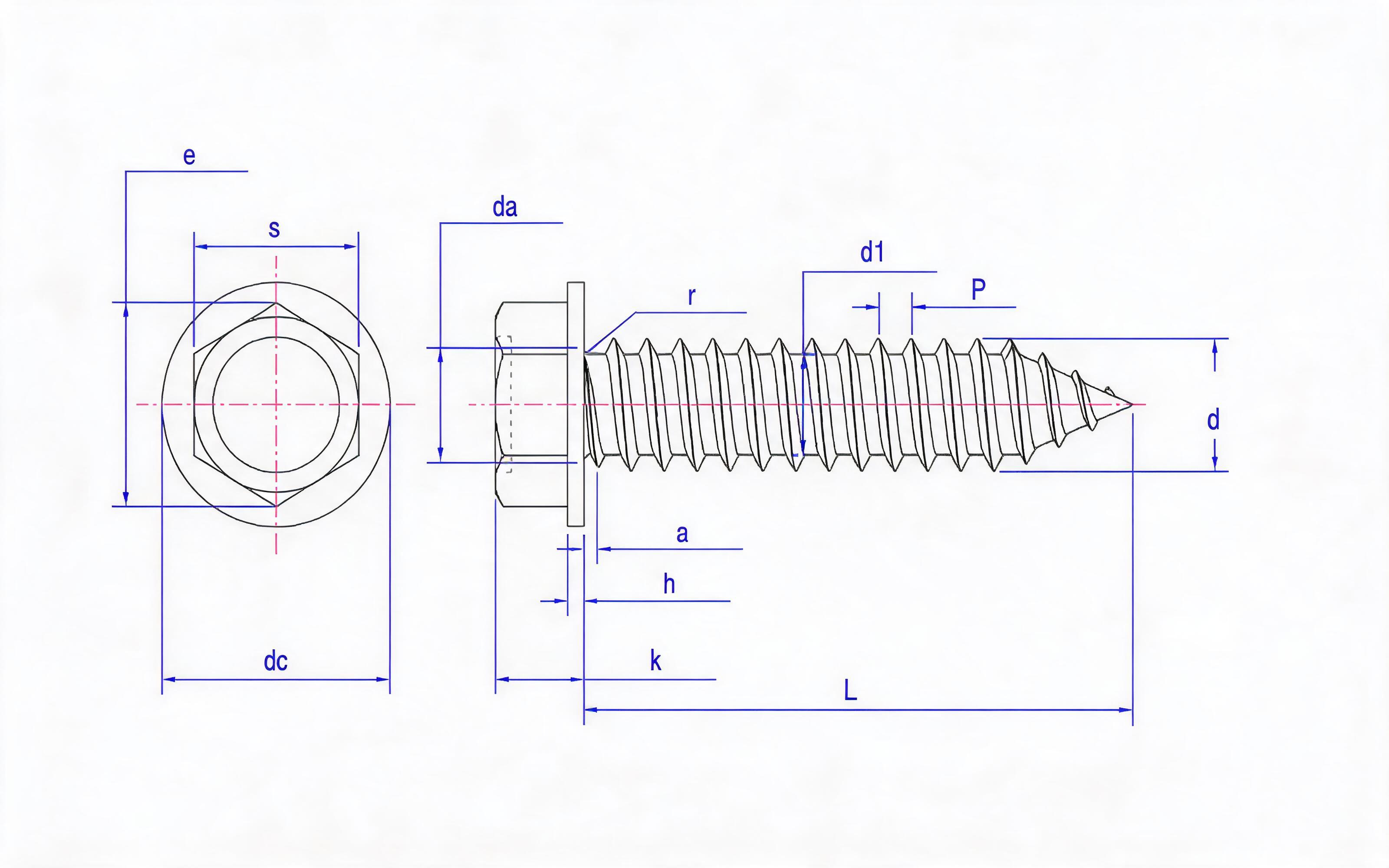Hexagon flange self-tapping screw type C Standard Drawing