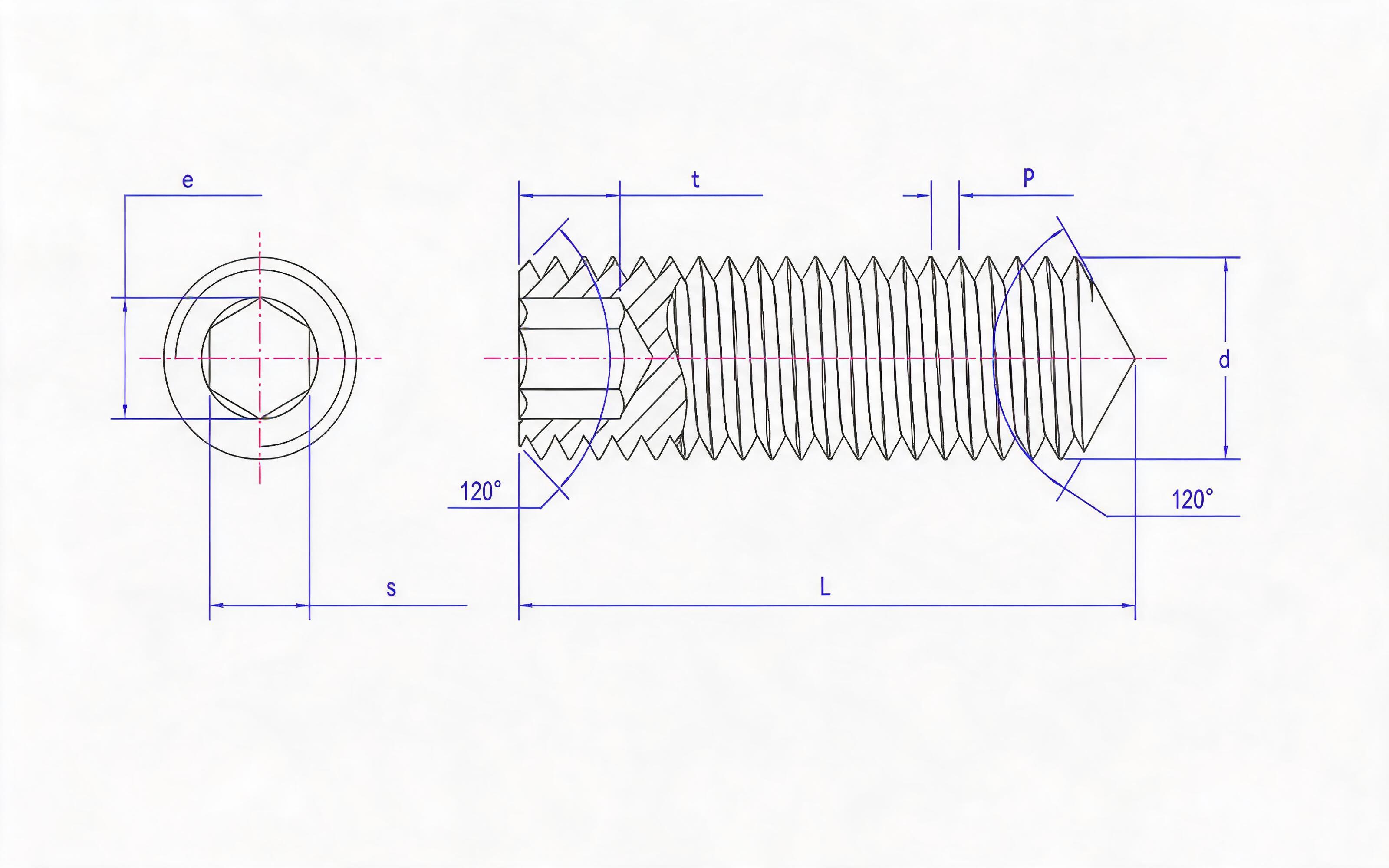 Hexagon cone end set screw Standard Drawing