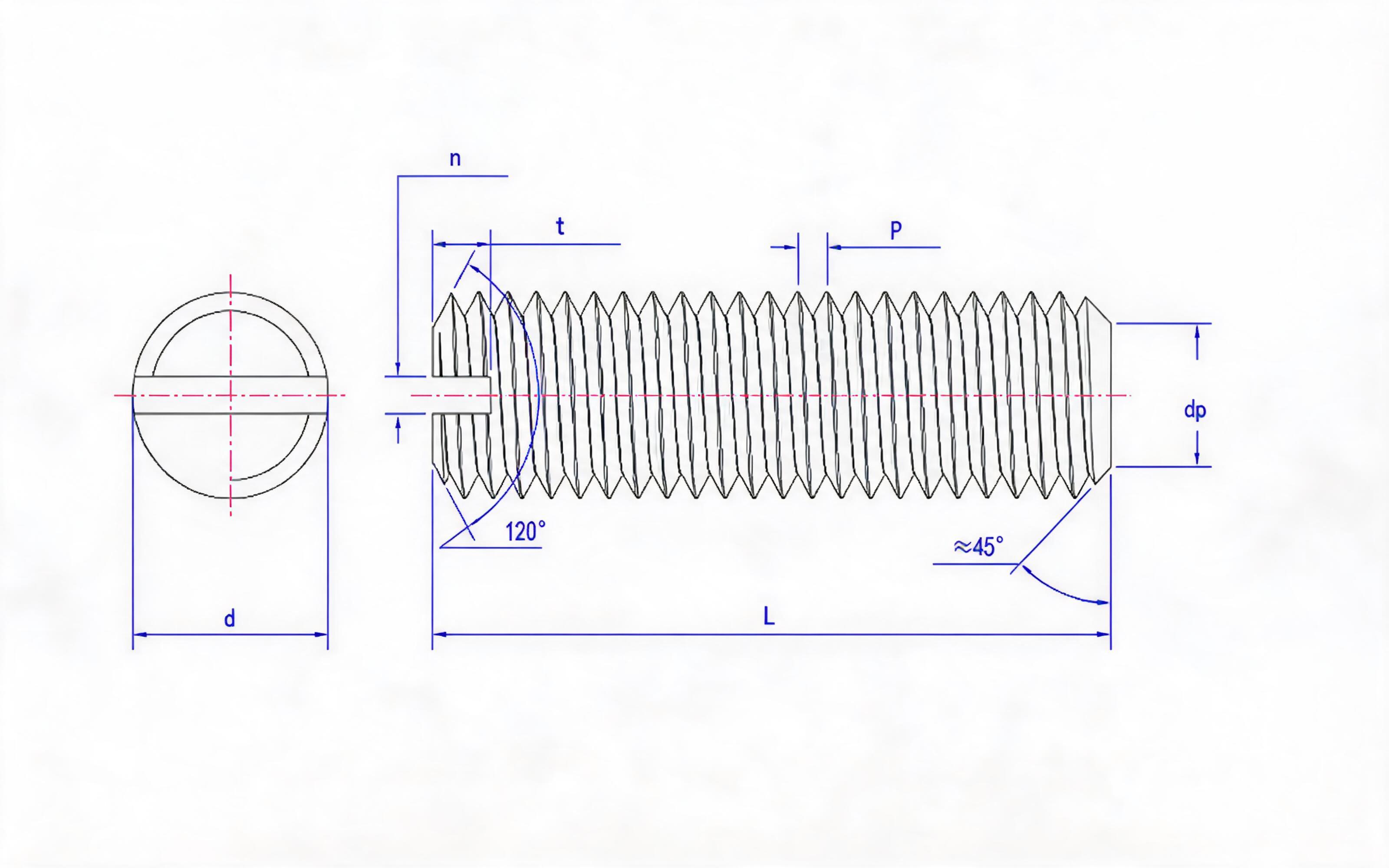 Slotted flat end set screw Standard Drawing