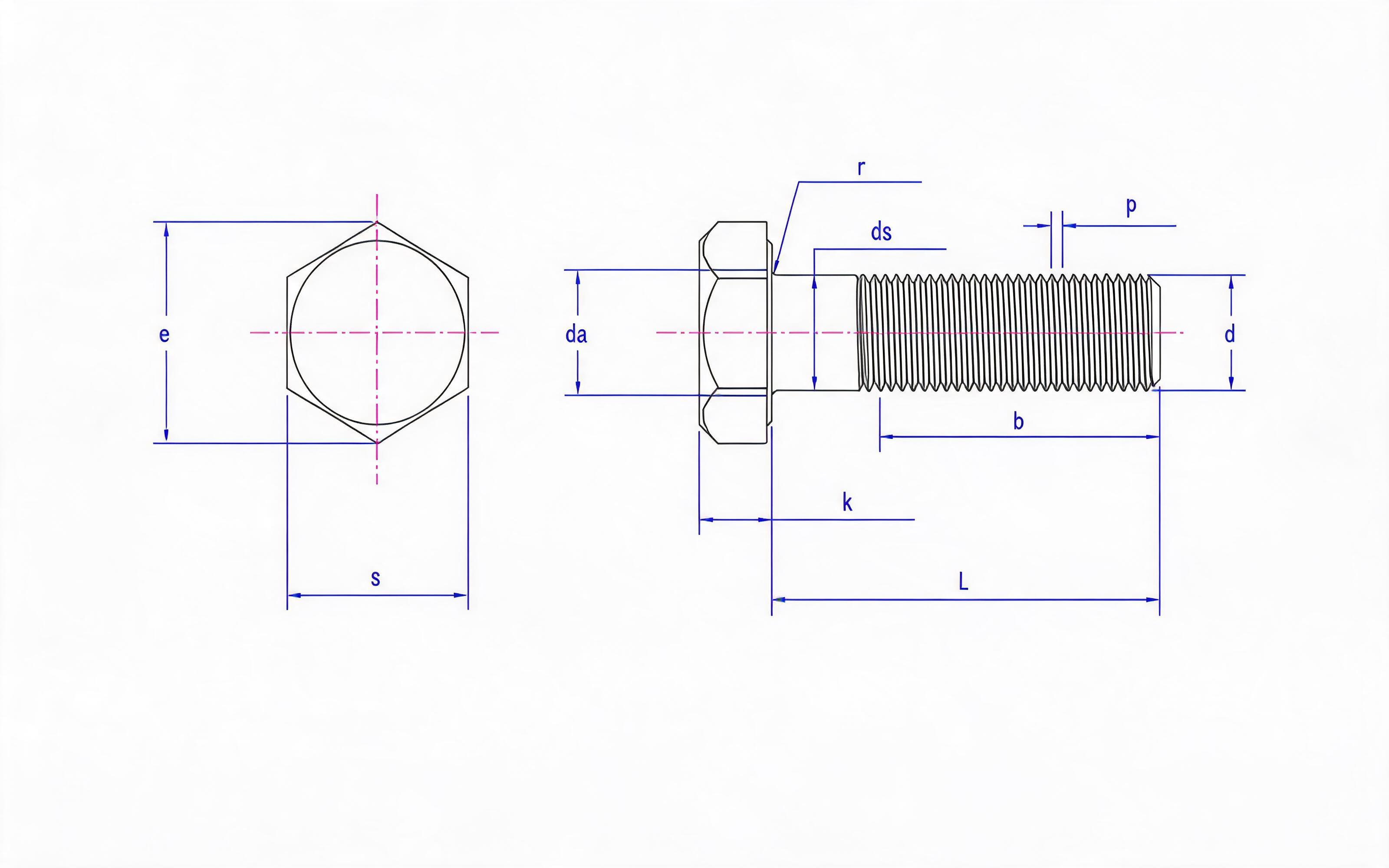 Fine thread hexagon bolt Standard Drawing