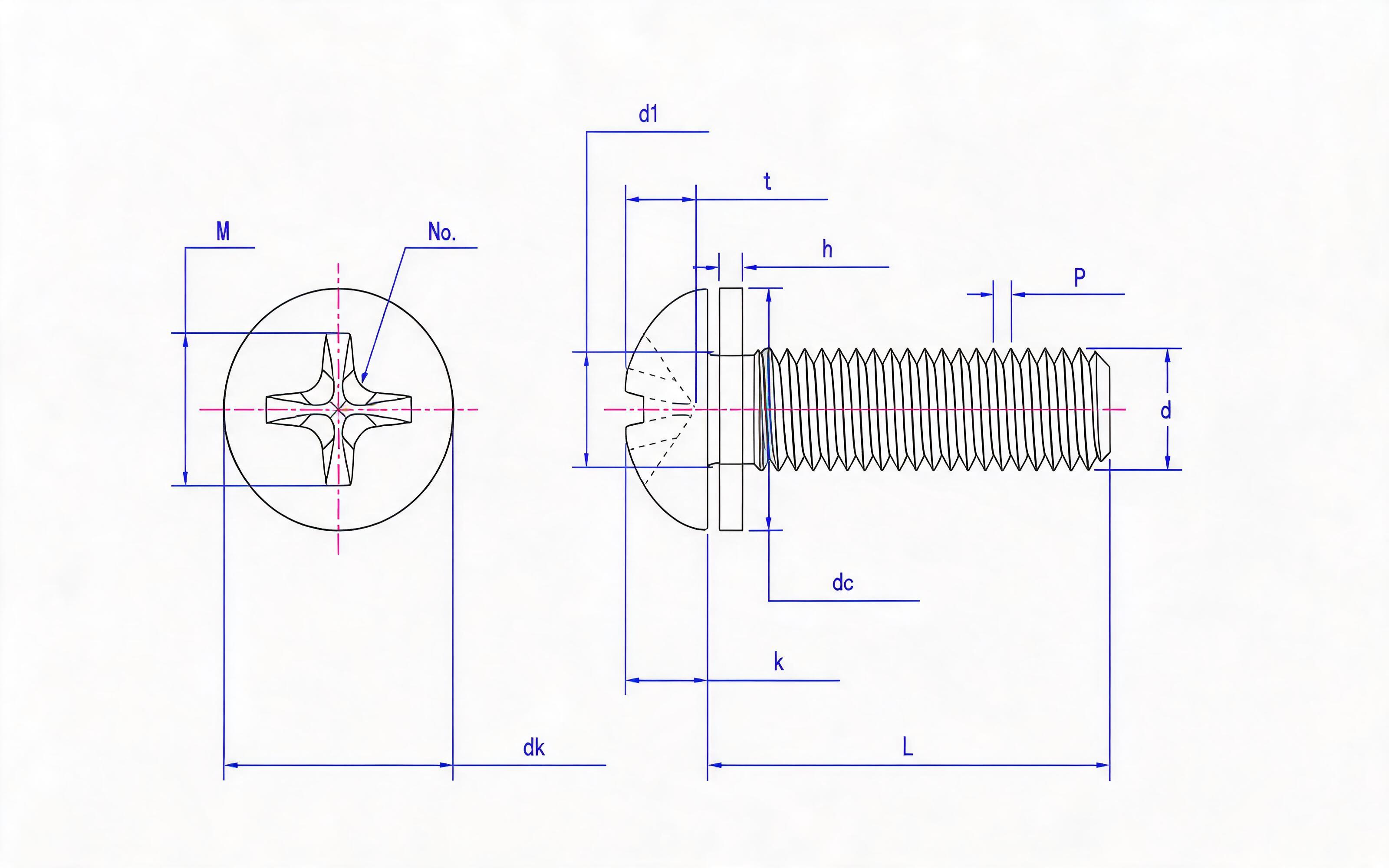 Cross recessed panhead screw (H-groove) and flat washer combination Standard Drawing