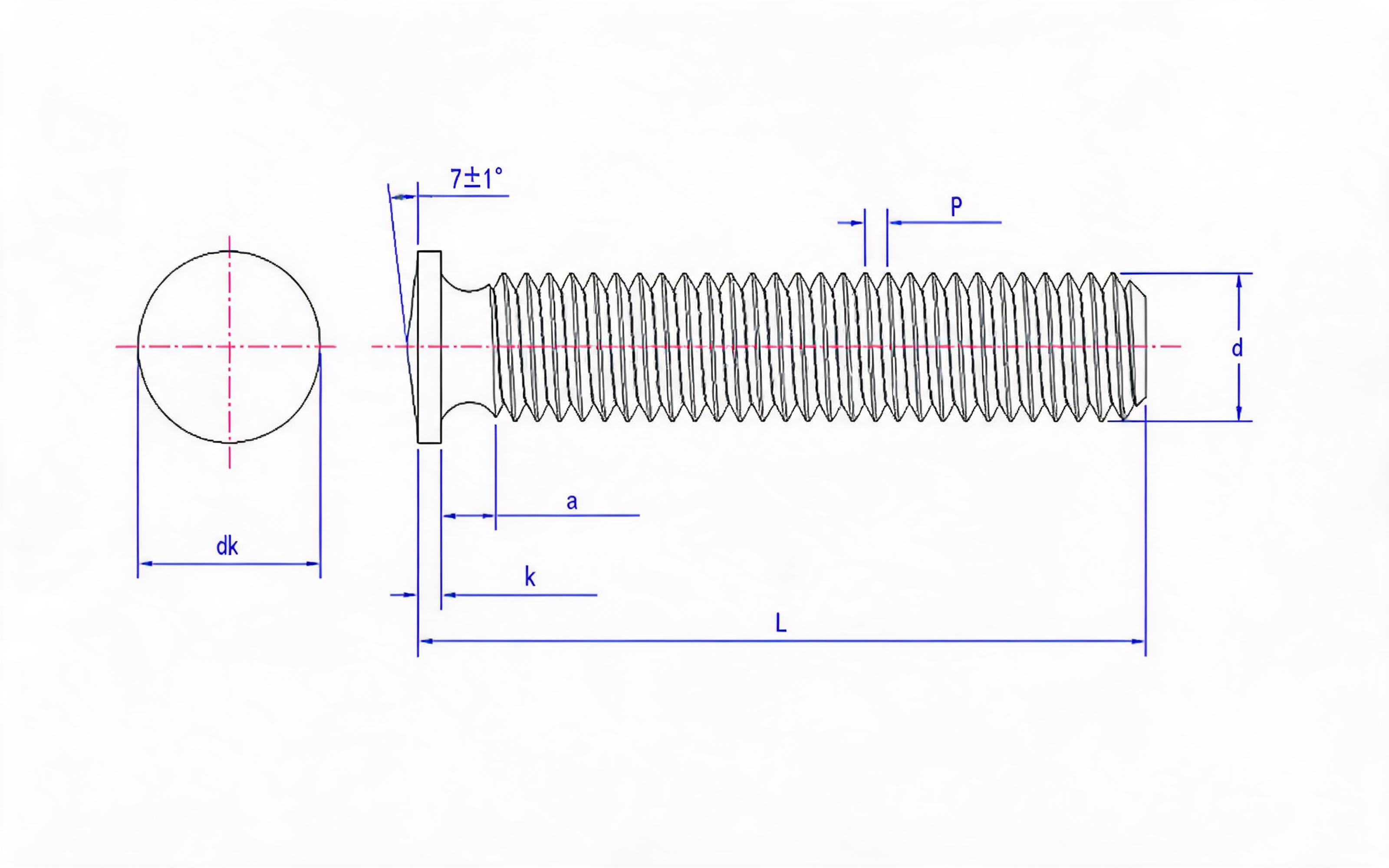 Welded Studs for Arc Stud Welding (Type FD Flanged Threaded Studs) Standard Drawing