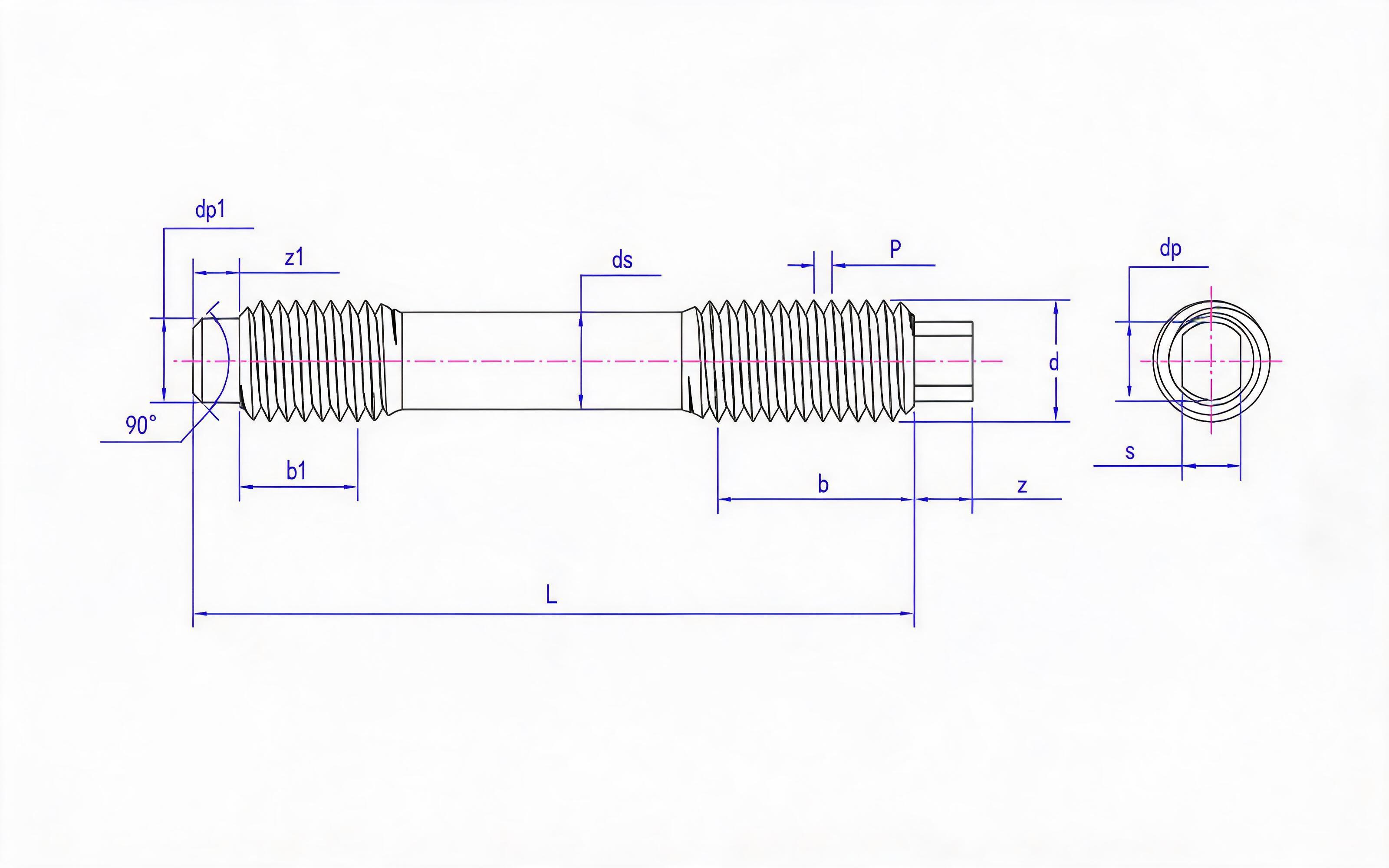 F and LW Double-head Long Thread Studs (d ≤ 56mm) Table 2 Standard Drawing