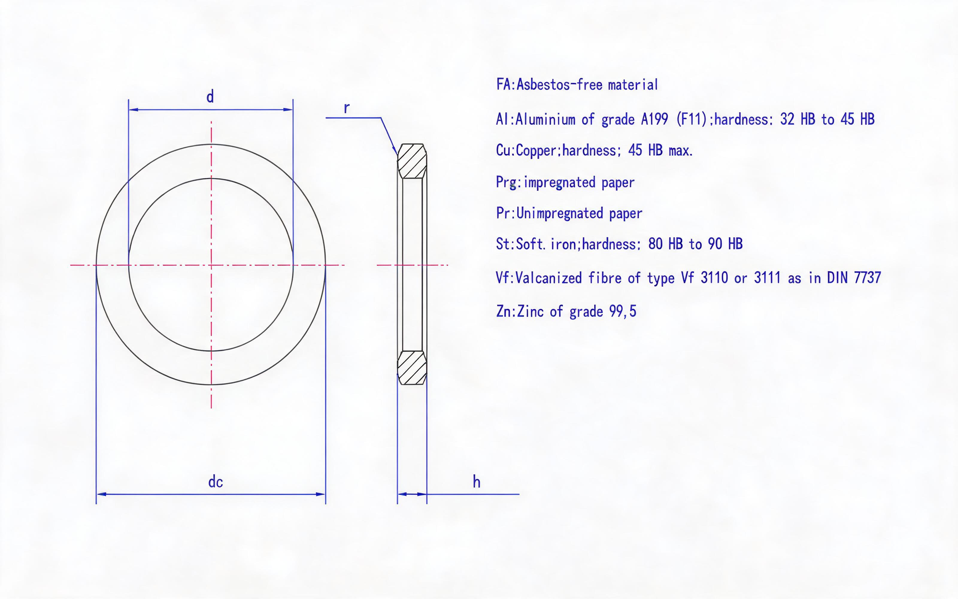 Type D Large Seal Washer (FA Al CuPrg Pr St Vf Zn) Standard Drawing