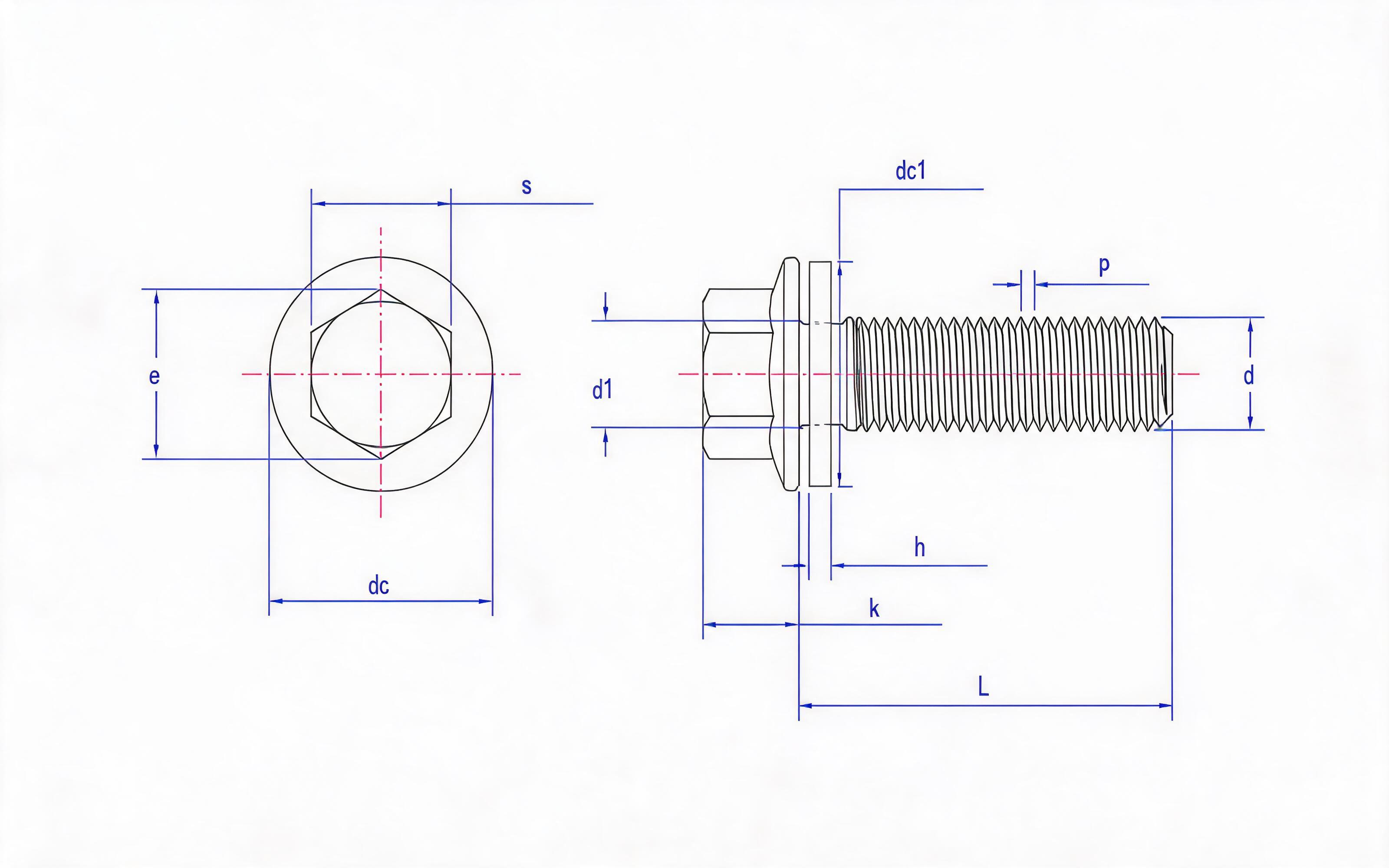 Hexagon flange bolt (type F) and flat washer combination Standard Drawing