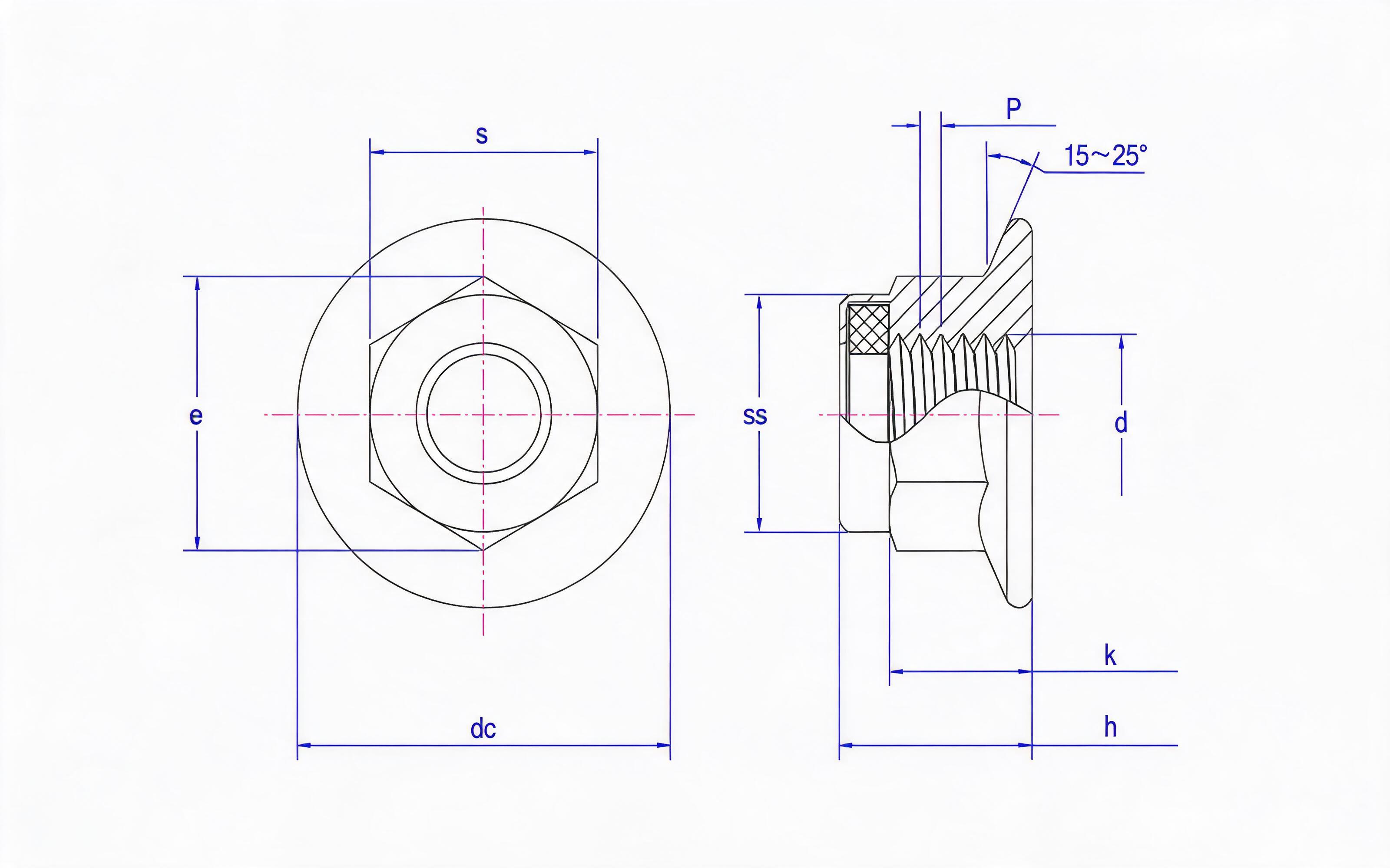 NONMETALLIC INSERT HEXAGON FLANGE LOCK NUT Standard Drawing
