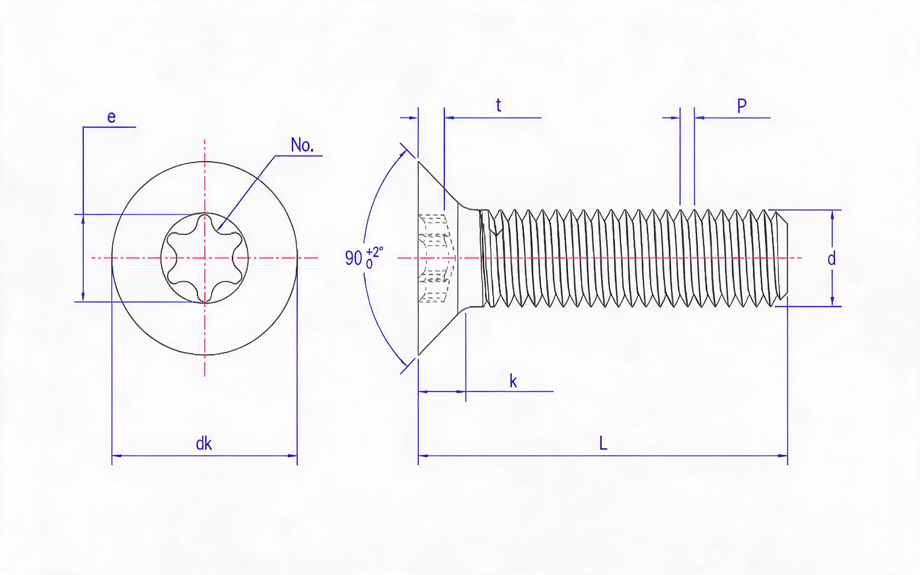 Hexagon socket countersunk head screw Standard Drawing