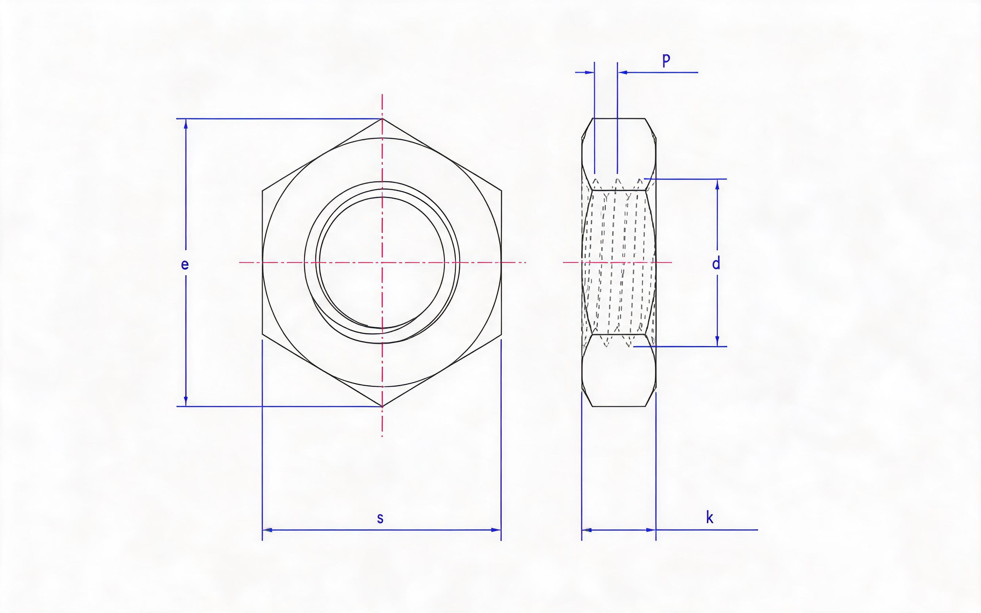 Small hexagon flat nut - left hand Standard Drawing