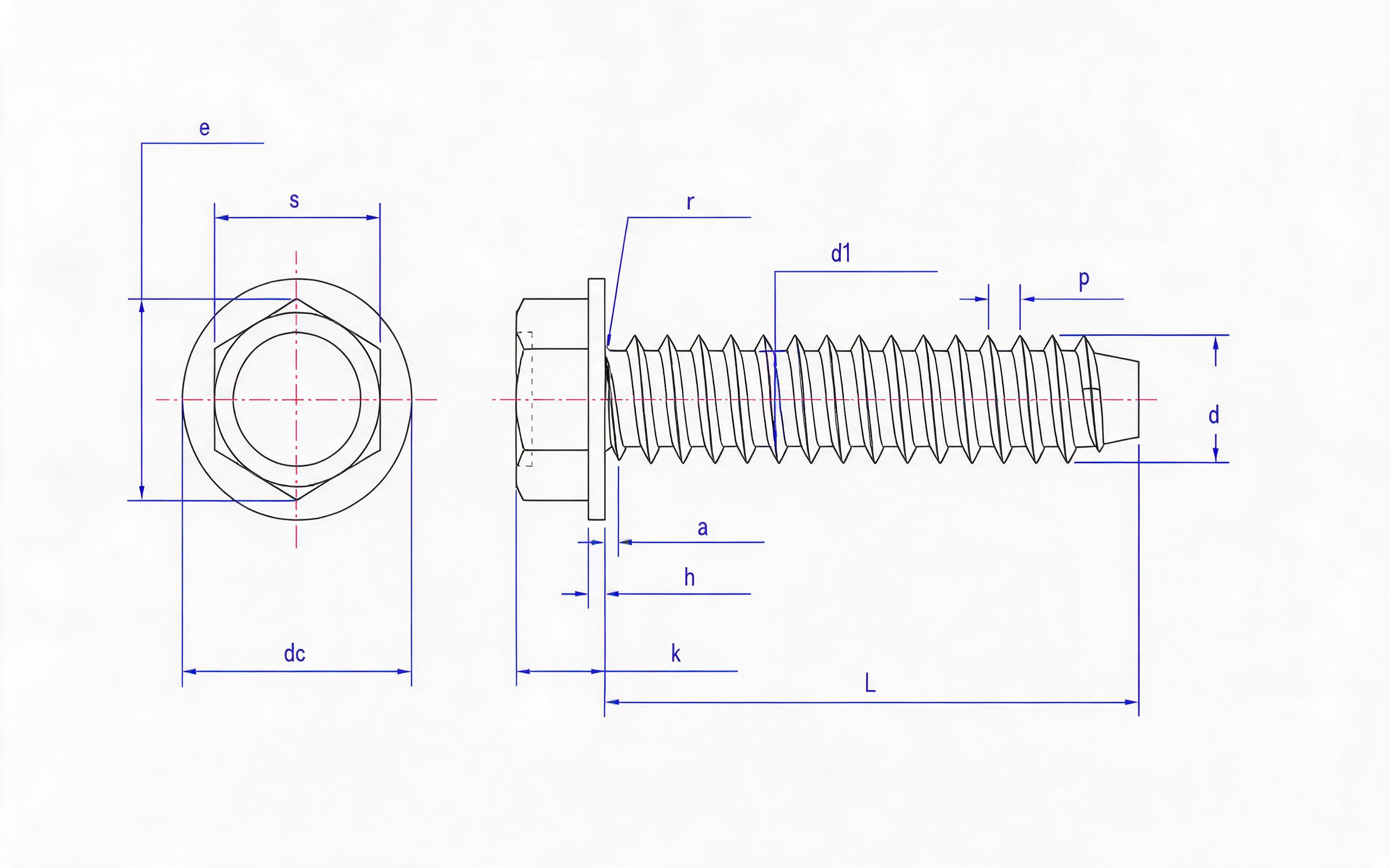 Hexagon head self-tapping screw type F Standard Drawing