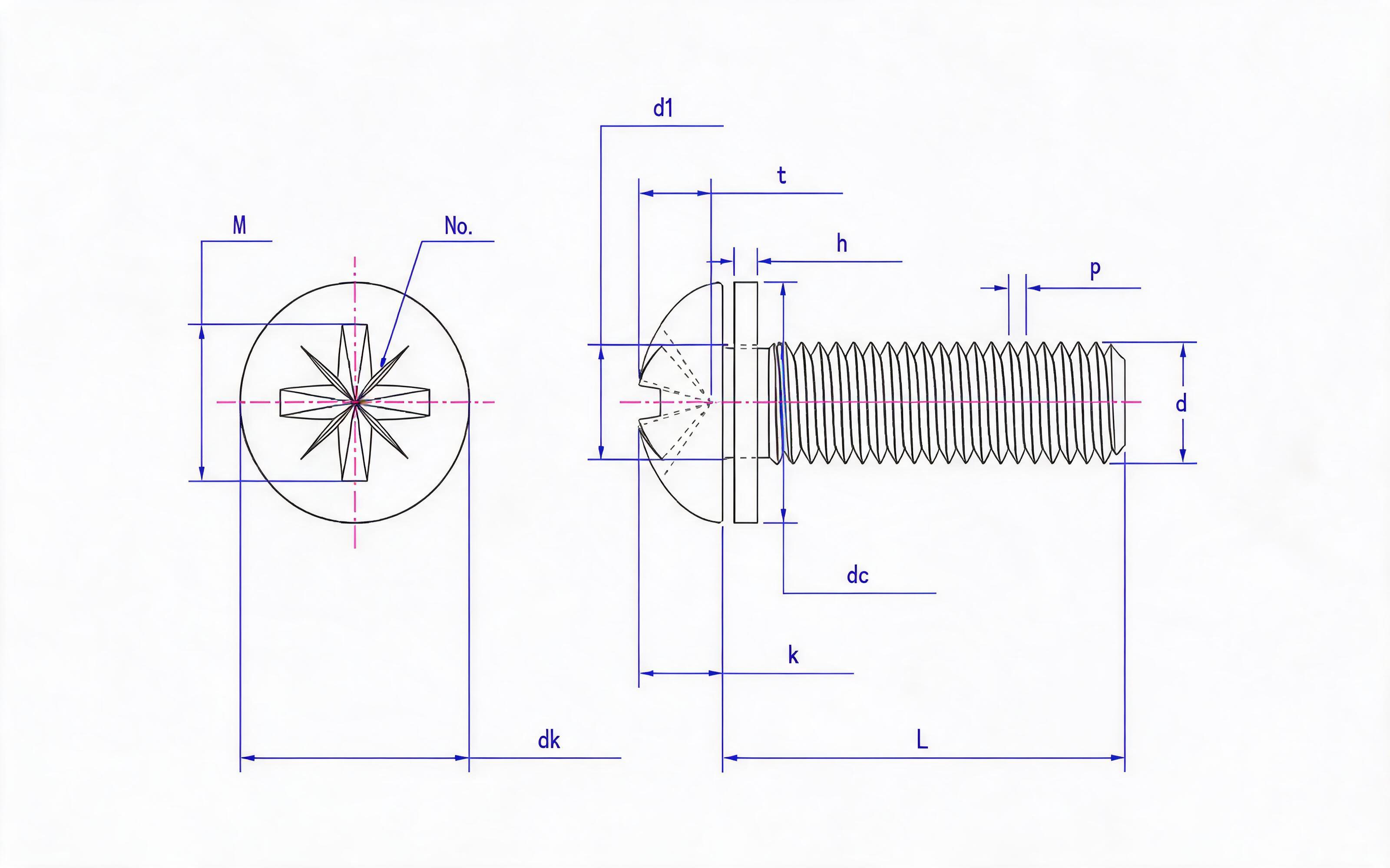 Herringbone groove panhead screw (Z-groove) and flat washer combination Standard Drawing
