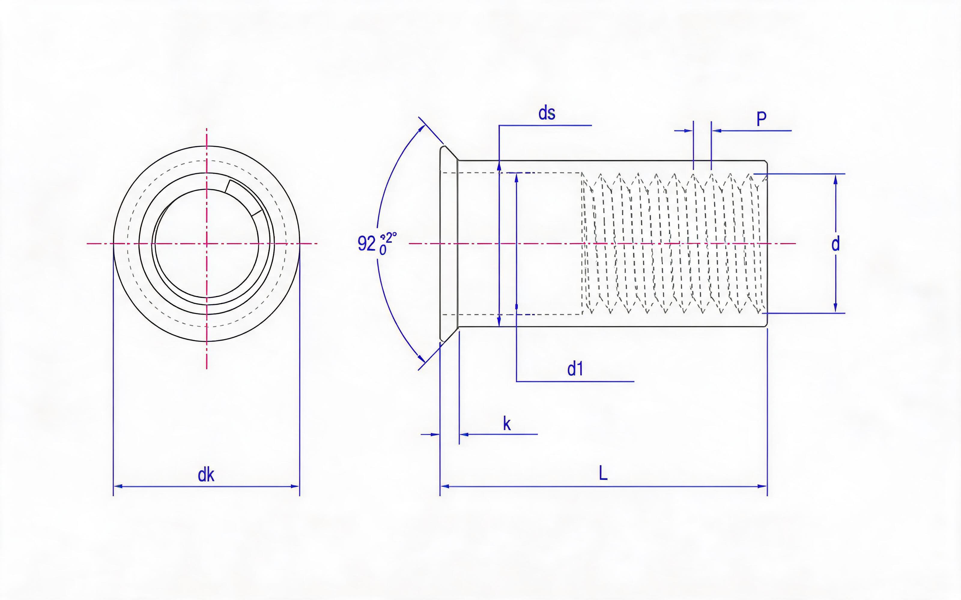 Small countersunk head riveting nut Standard Drawing