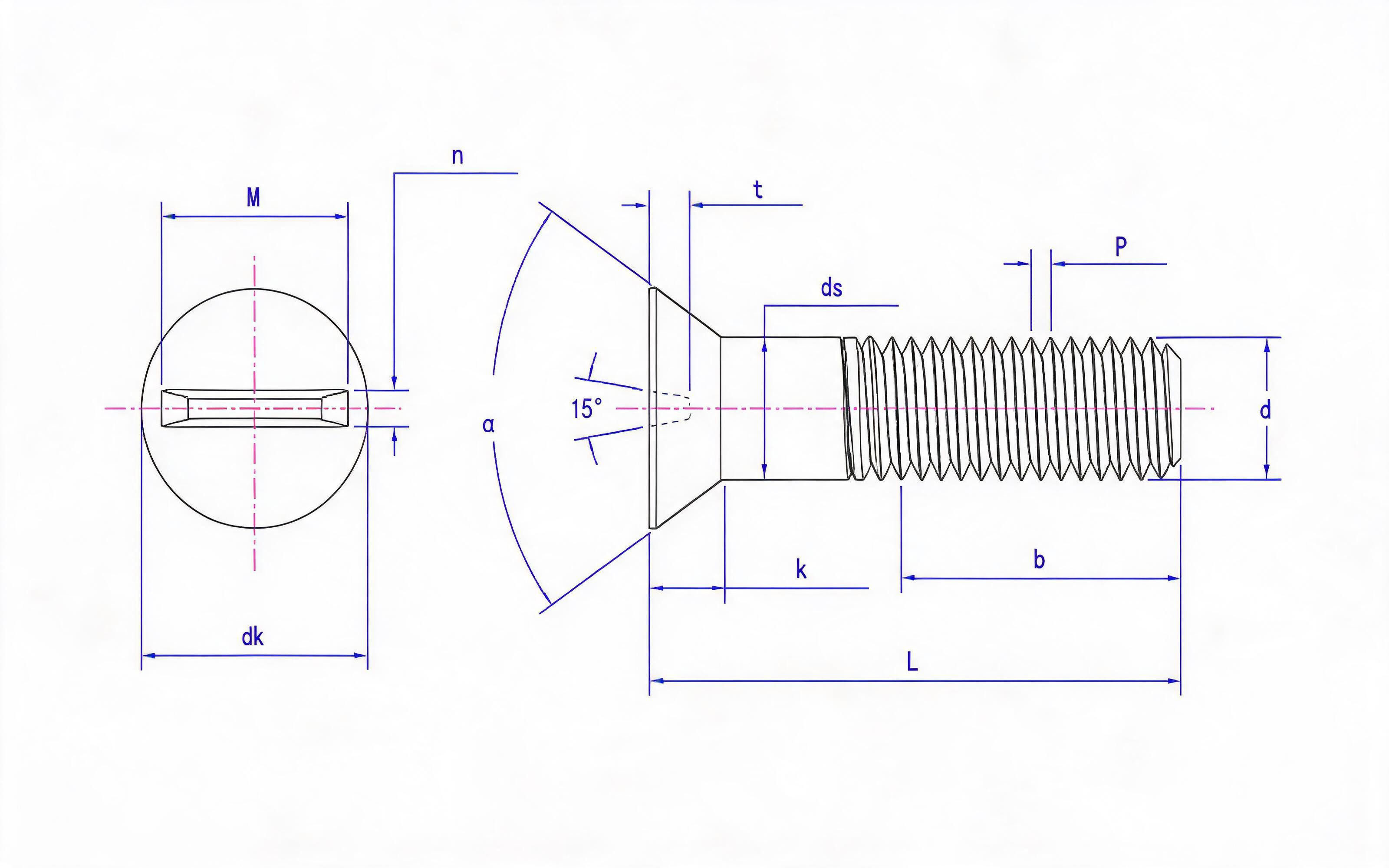 Slotted Countersunk Screws for Structural Steel Bolting Connections Standard Drawing