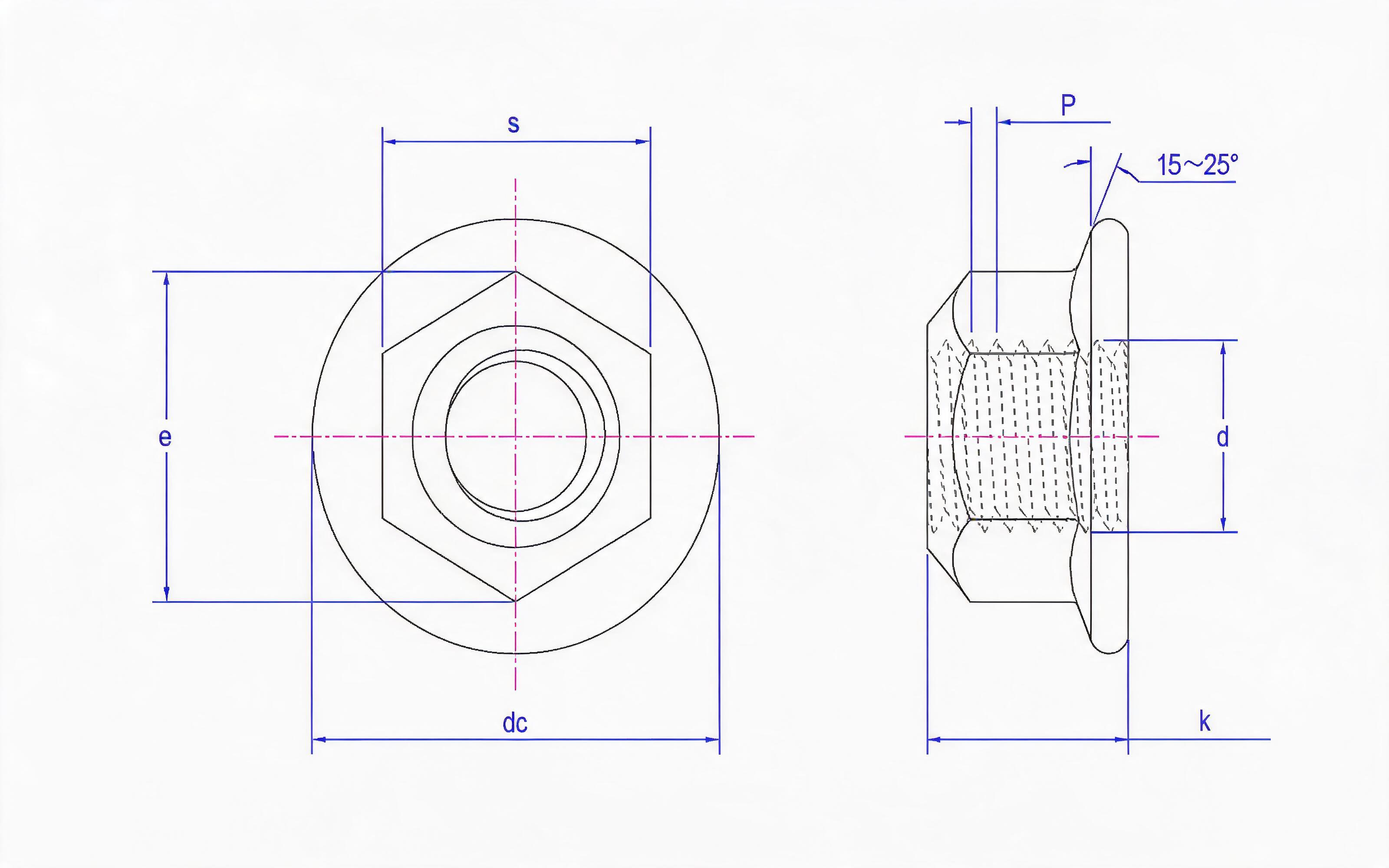 Type 2 all-metal hexagon flange lock nut fine thread Standard Drawing