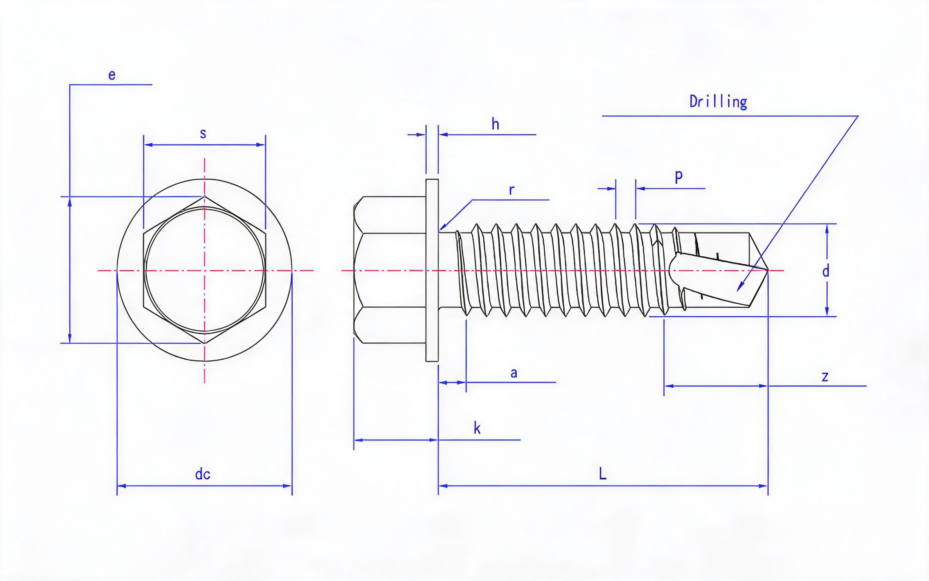 Hexagon flange self-tapping screw Standard Drawing