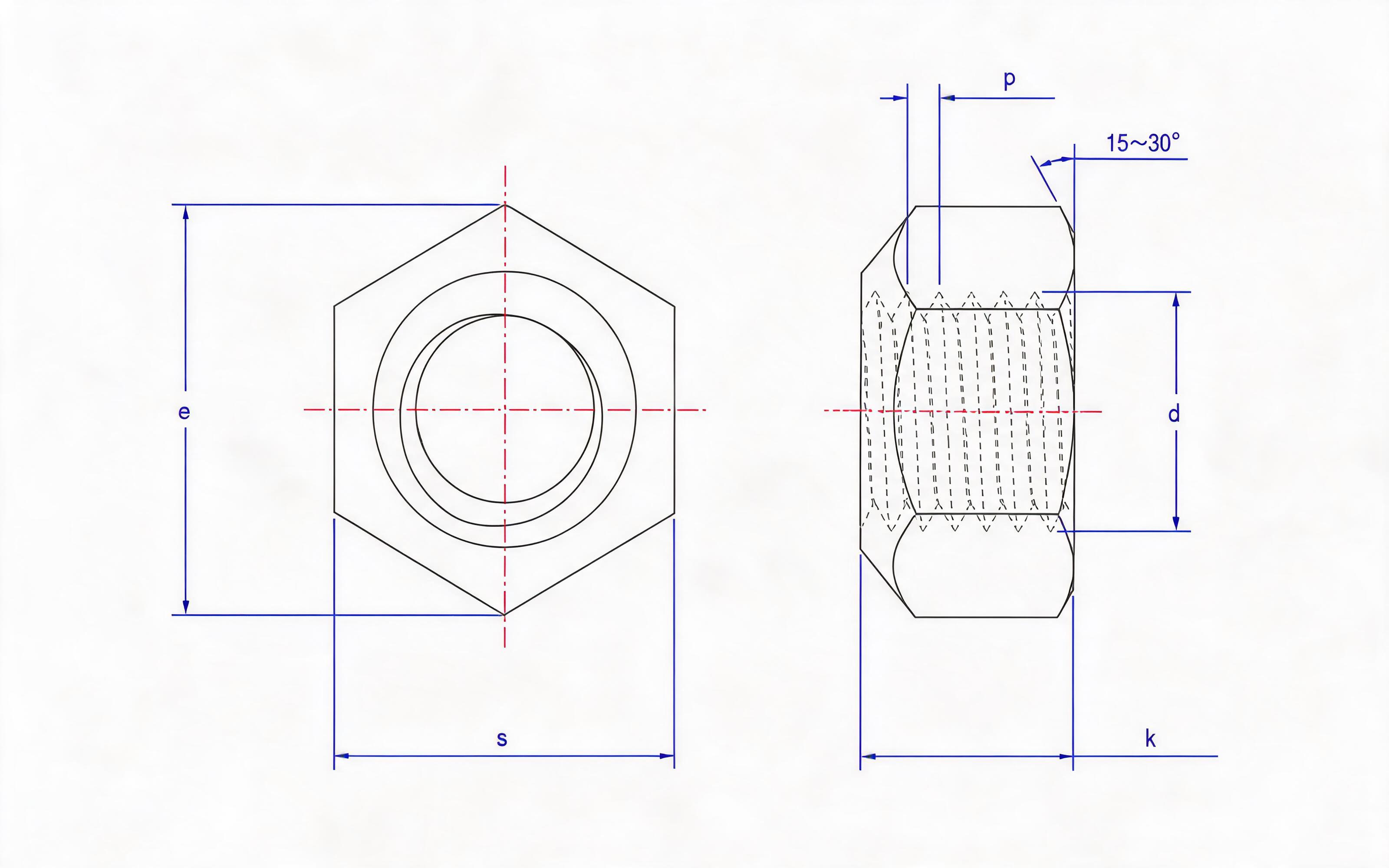 Type 2 all-metal lock hexagon nut Grade 9 Standard Drawing