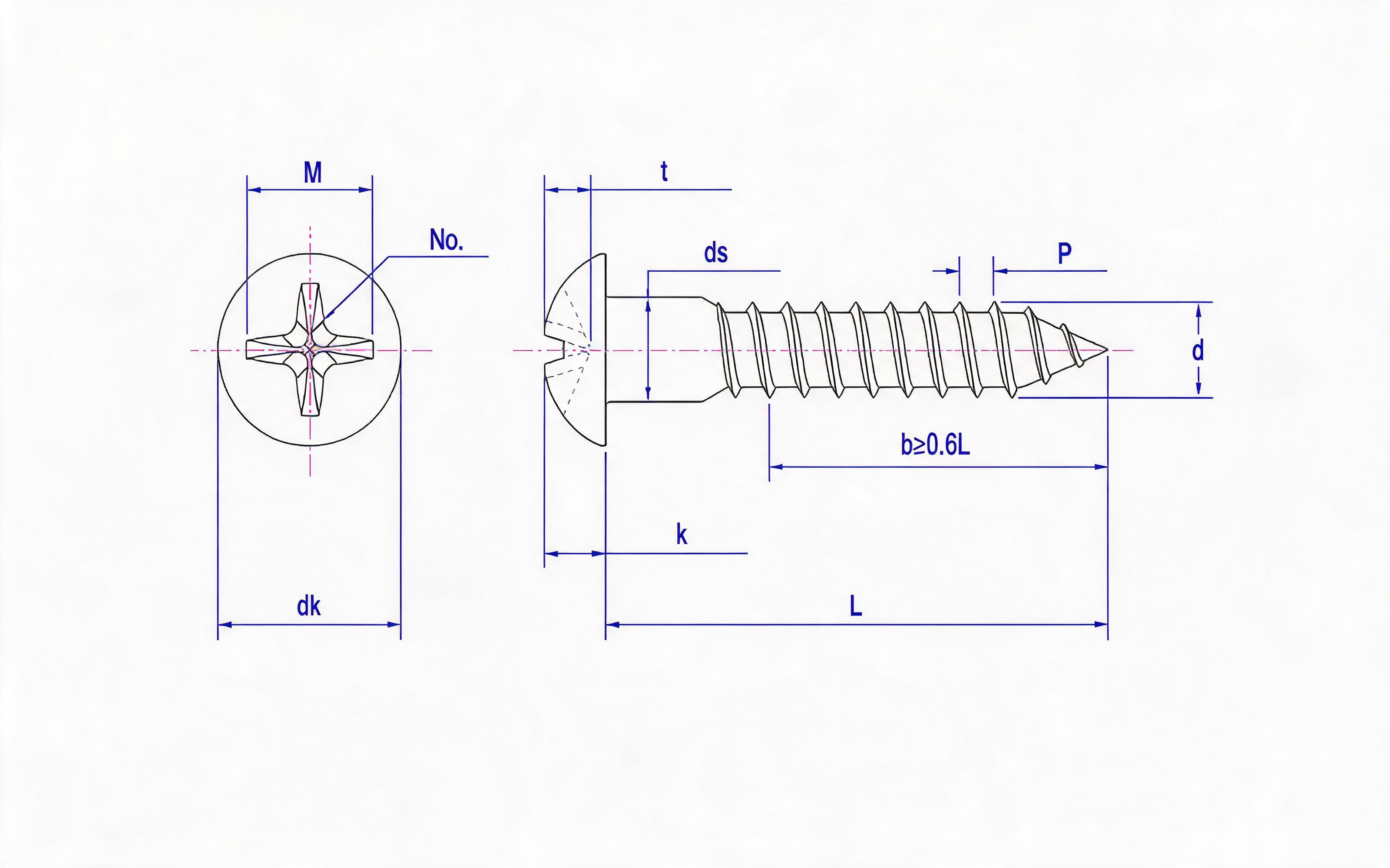 Cross recessed round head wood screw (type H) Standard Drawing