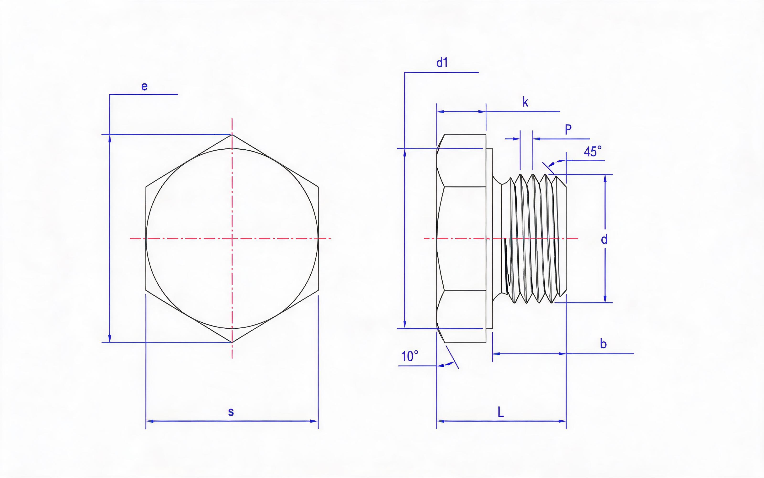 Hexagon screw plug (type C d ≤ 16mm) Standard Drawing
