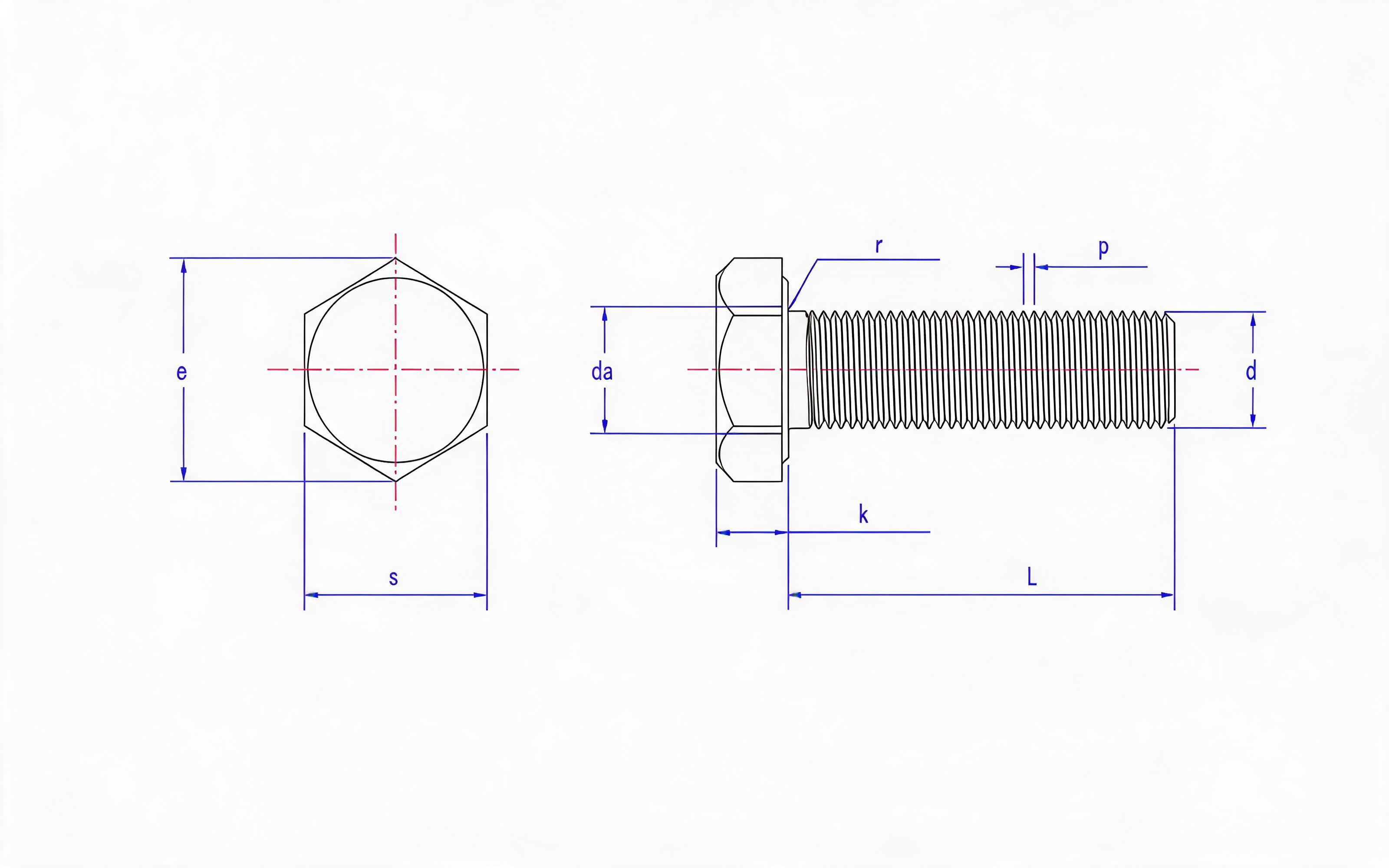 Full thread fine thread hexagon bolt Standard Drawing