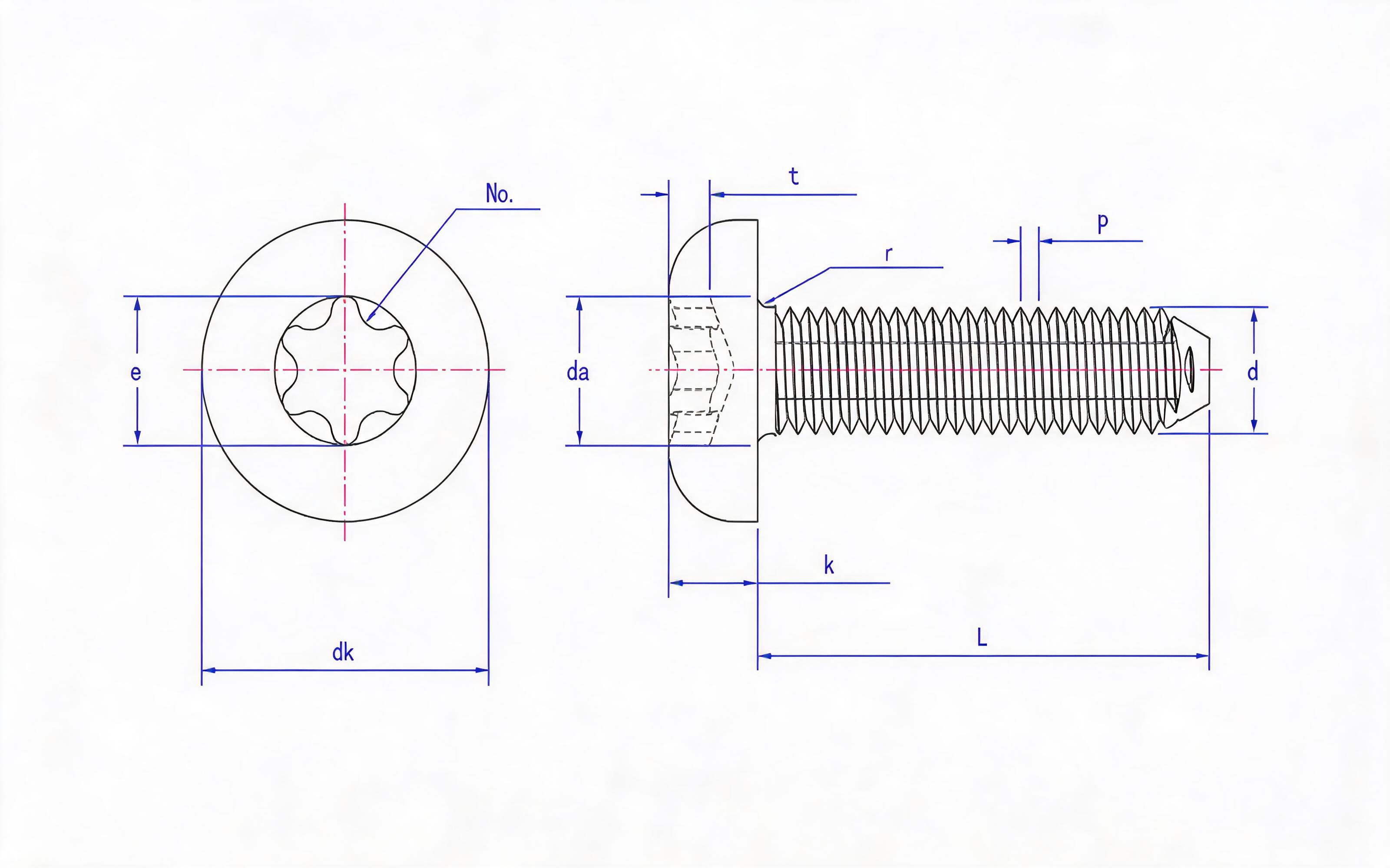 Torx recessed pan-head triangular lock screw Standard Drawing