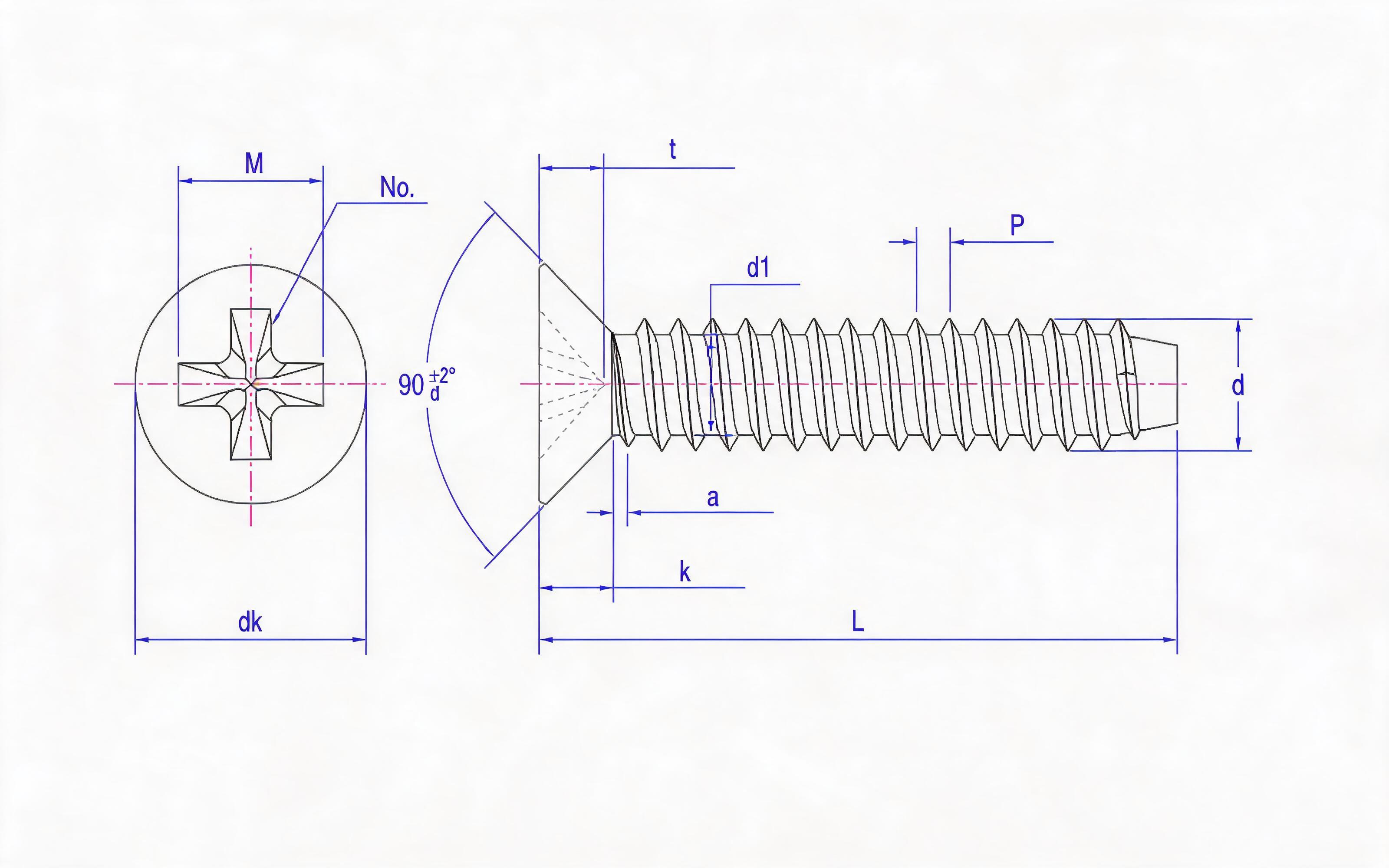 Cross recessed countersunk head self-tapping screw F-type Standard Drawing