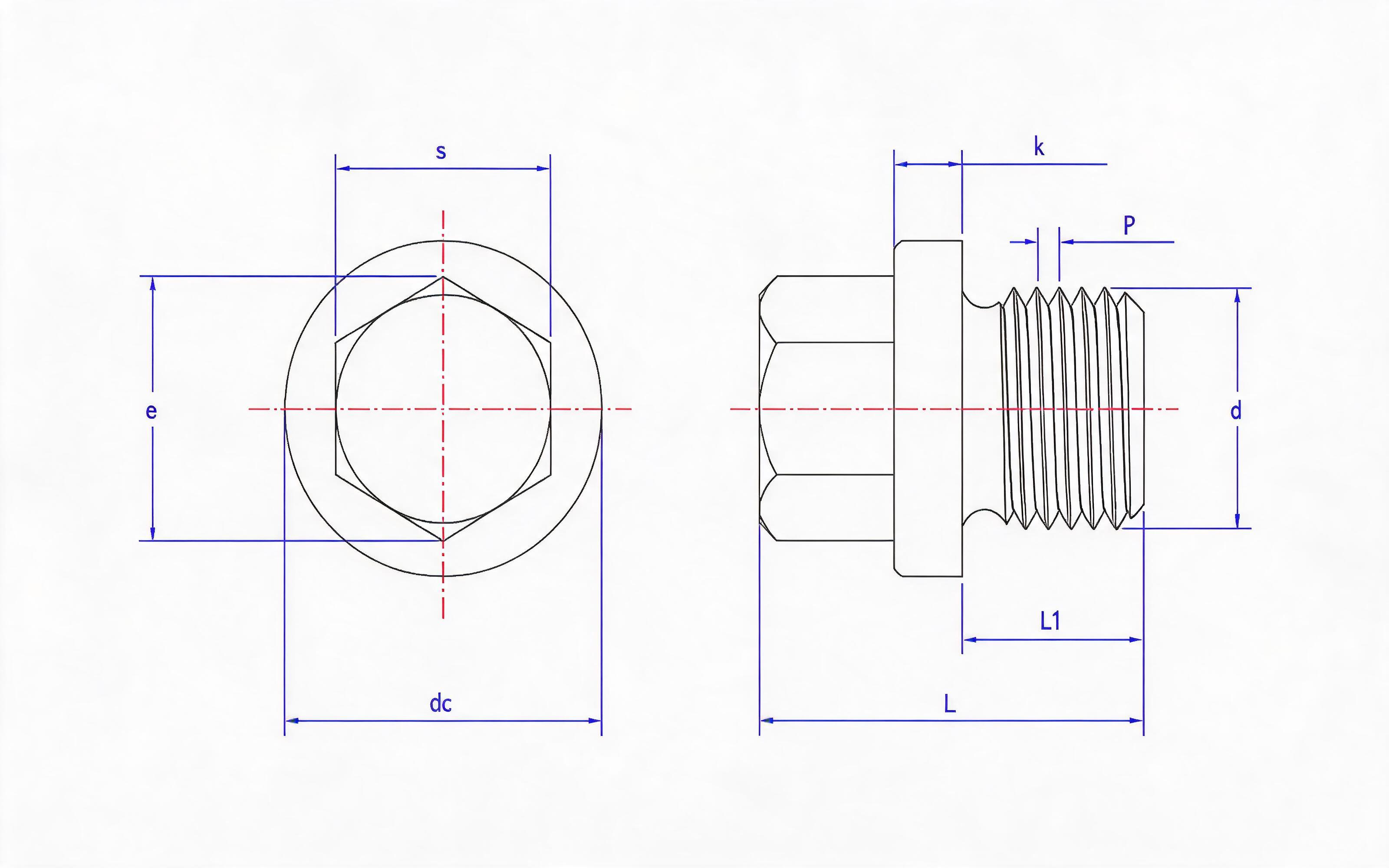 Hexagonal screw plug with shoulder Heavy duty cylindrical thread Standard Drawing